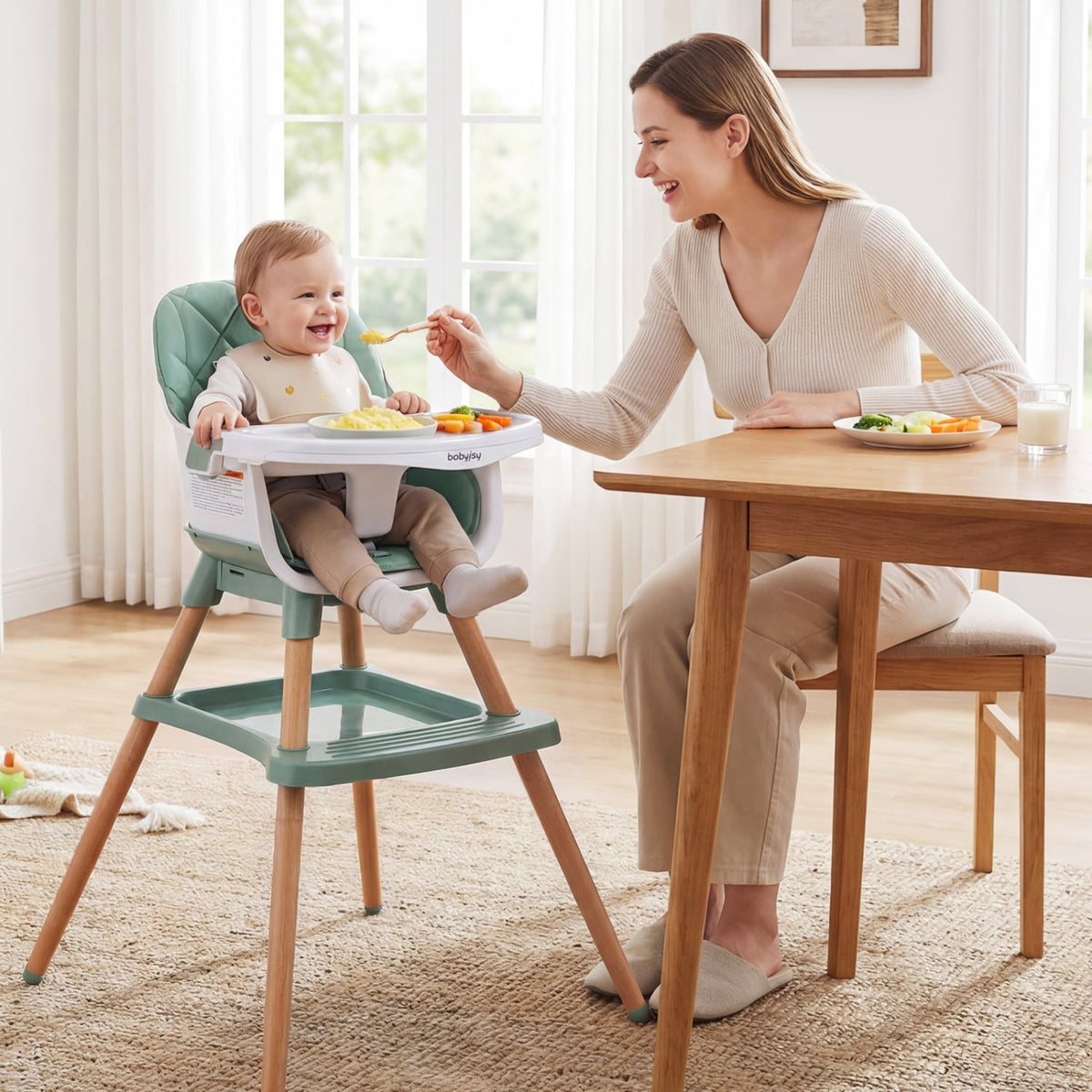 9-in-1 Convertible High Chair for Babies and Toddlers with Seat Cushion-Green-High Chairs-DECOROLALA
