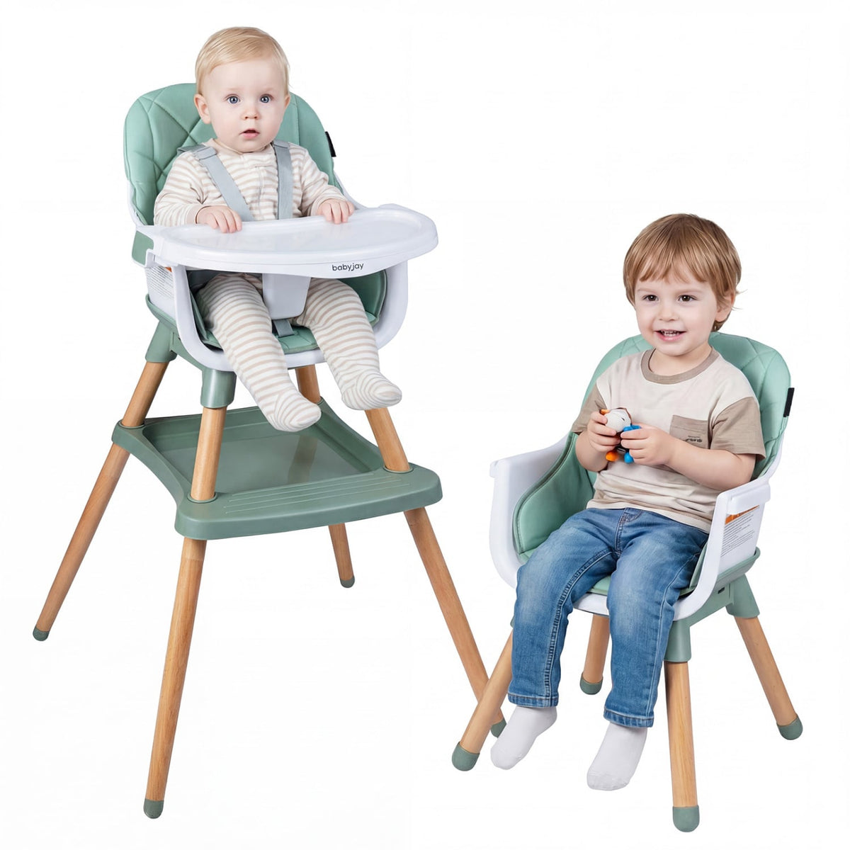 9-in-1 Convertible High Chair for Babies and Toddlers with Seat Cushion-Green-High Chairs-DECOROLALA