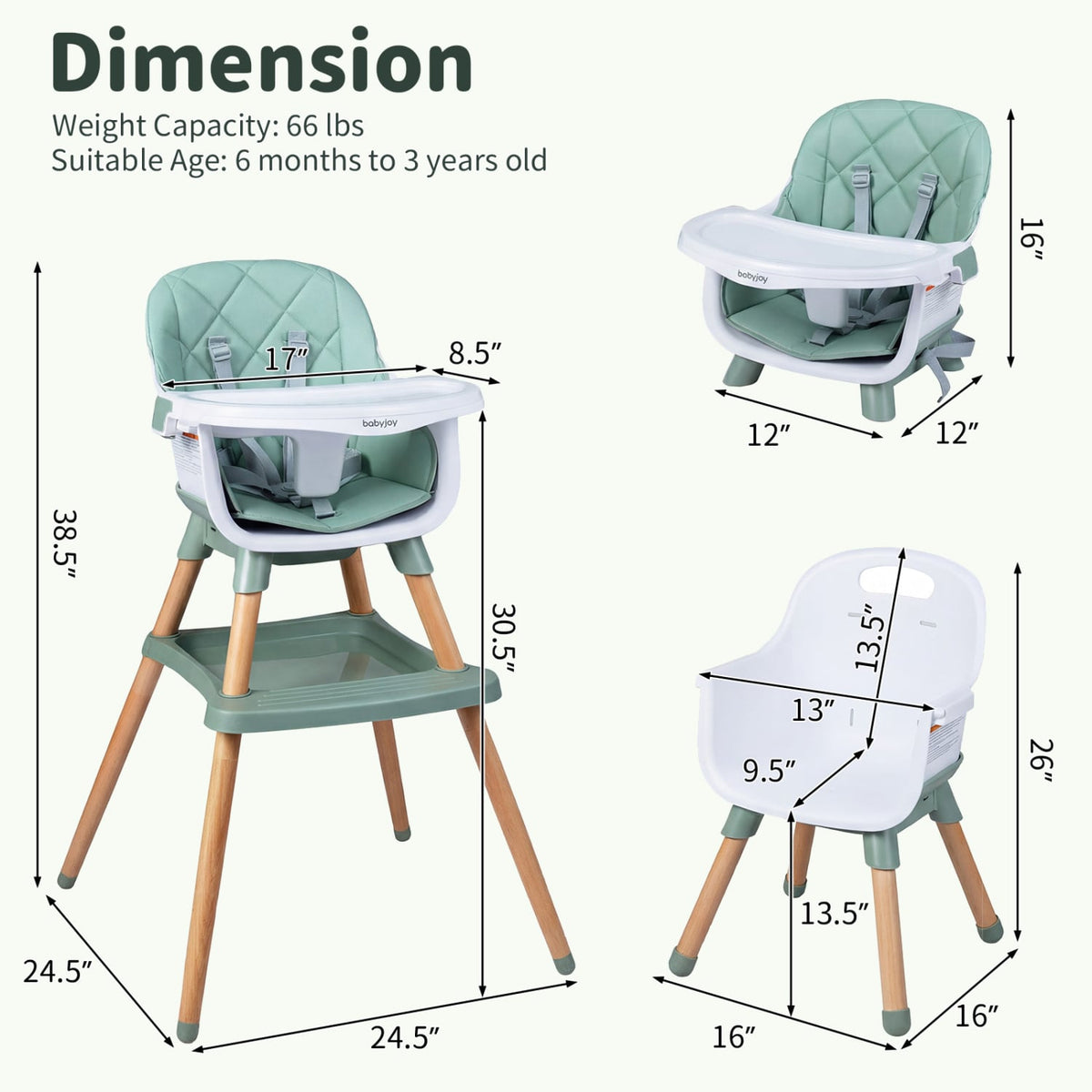 9-in-1 Convertible High Chair for Babies and Toddlers with Seat Cushion-Green-High Chairs-DECOROLALA