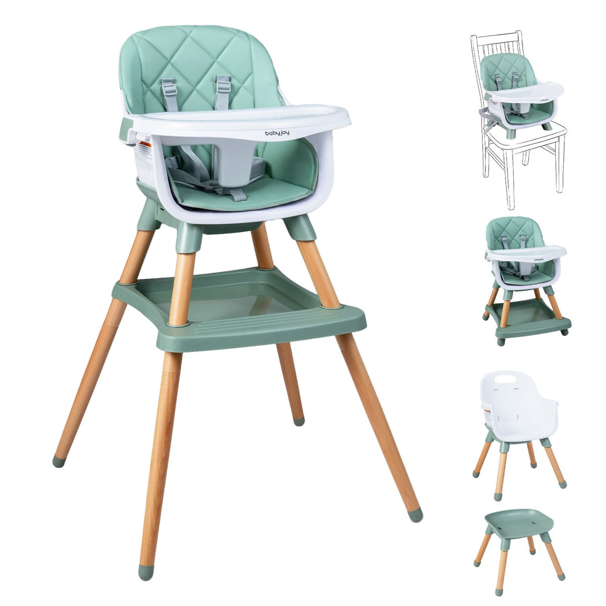 9-in-1 Convertible High Chair for Babies and Toddlers with Seat Cushion-Green-High Chairs-DECOROLALA