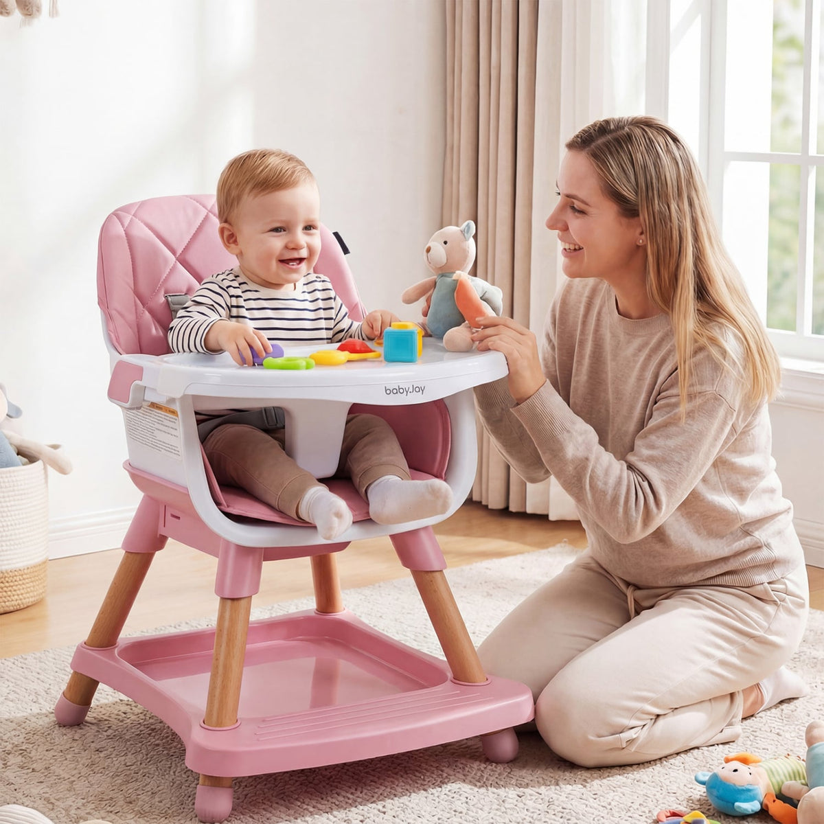 9-in-1 Convertible High Chair for Babies and Toddlers with Seat Cushion-Pink-High Chairs-DECOROLALA