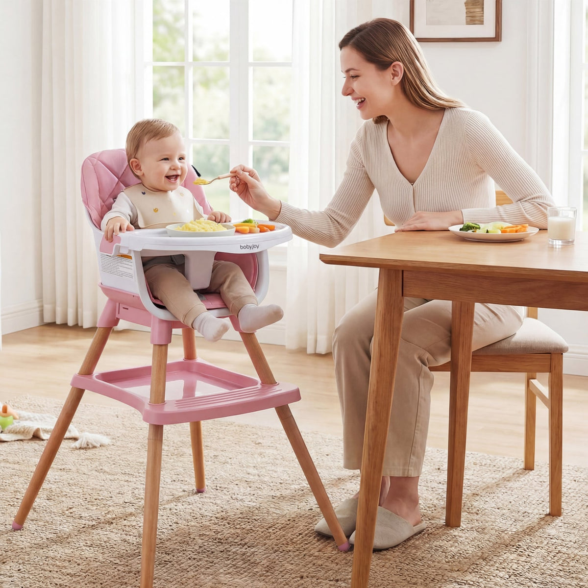 9-in-1 Convertible High Chair for Babies and Toddlers with Seat Cushion-Pink-High Chairs-DECOROLALA