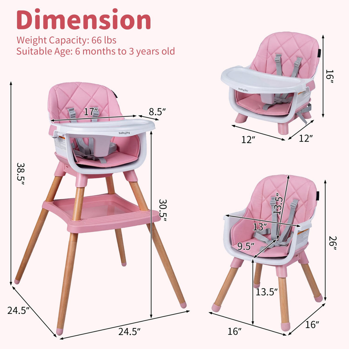 9-in-1 Convertible High Chair for Babies and Toddlers with Seat Cushion-Pink-High Chairs-DECOROLALA