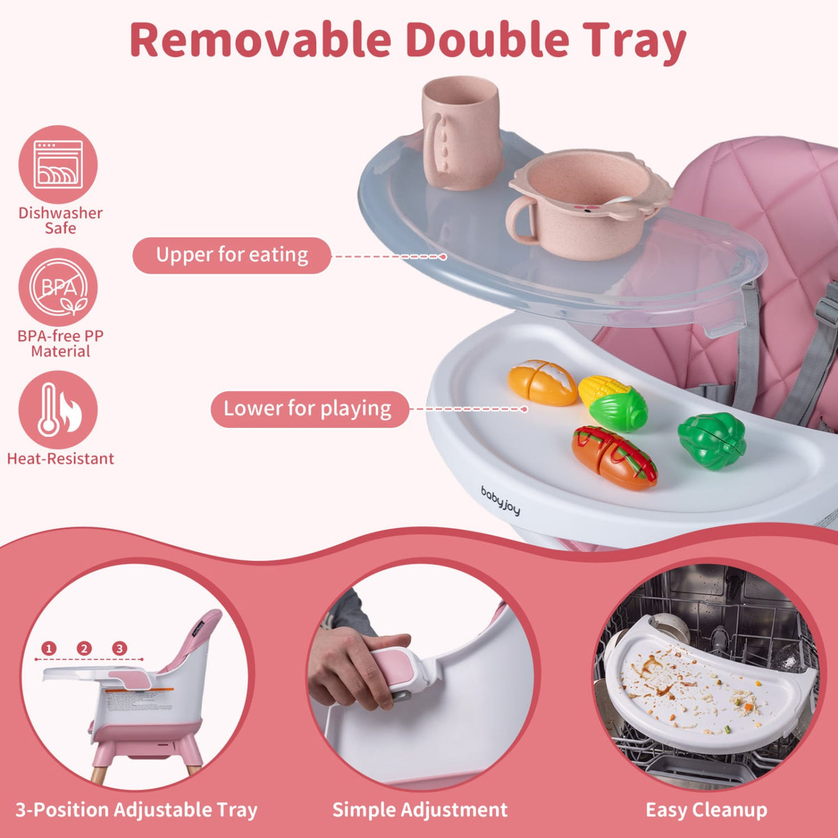 9-in-1 Convertible High Chair for Babies and Toddlers with Seat Cushion-Pink-High Chairs-DECOROLALA