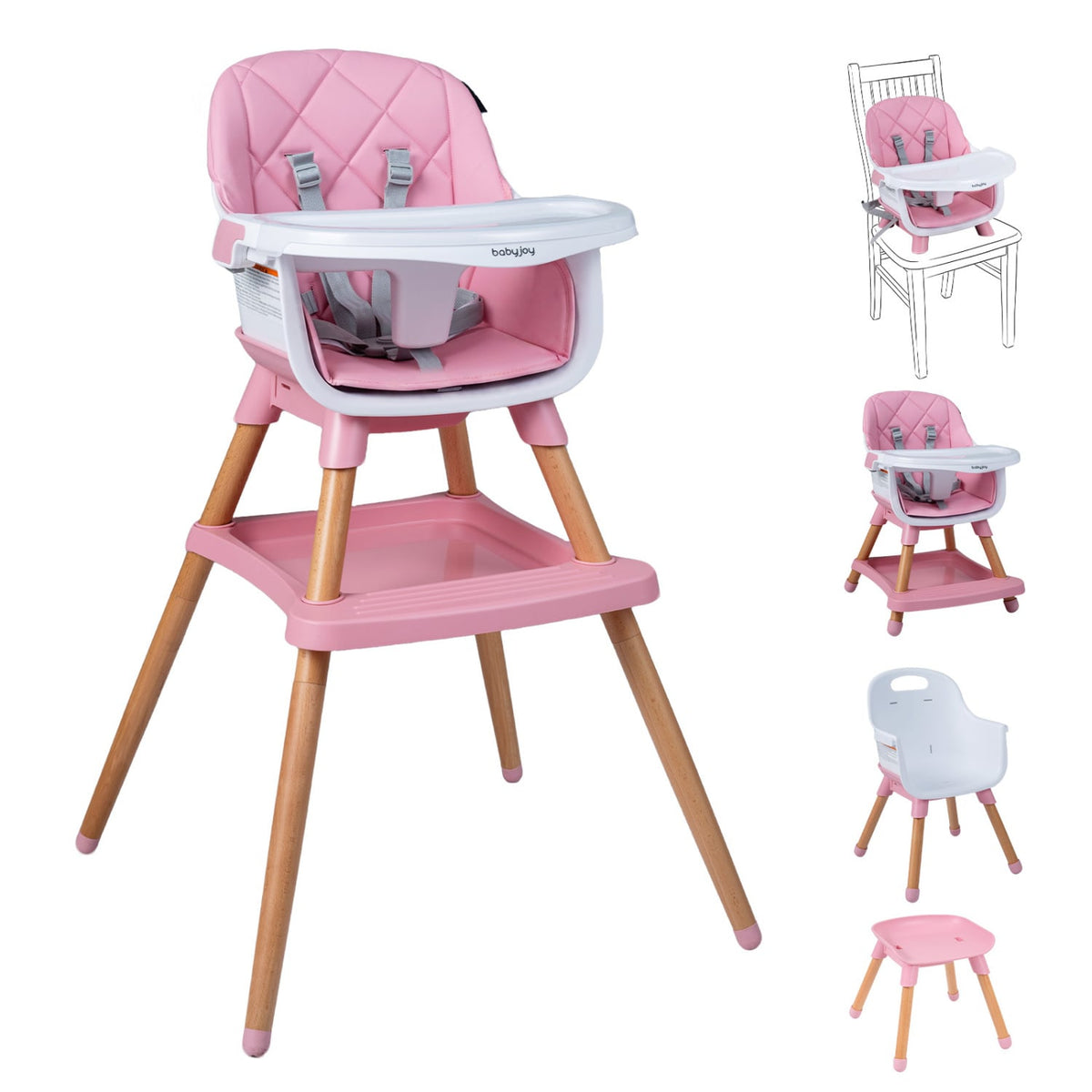 9-in-1 Convertible High Chair for Babies and Toddlers with Seat Cushion-Pink-High Chairs-DECOROLALA