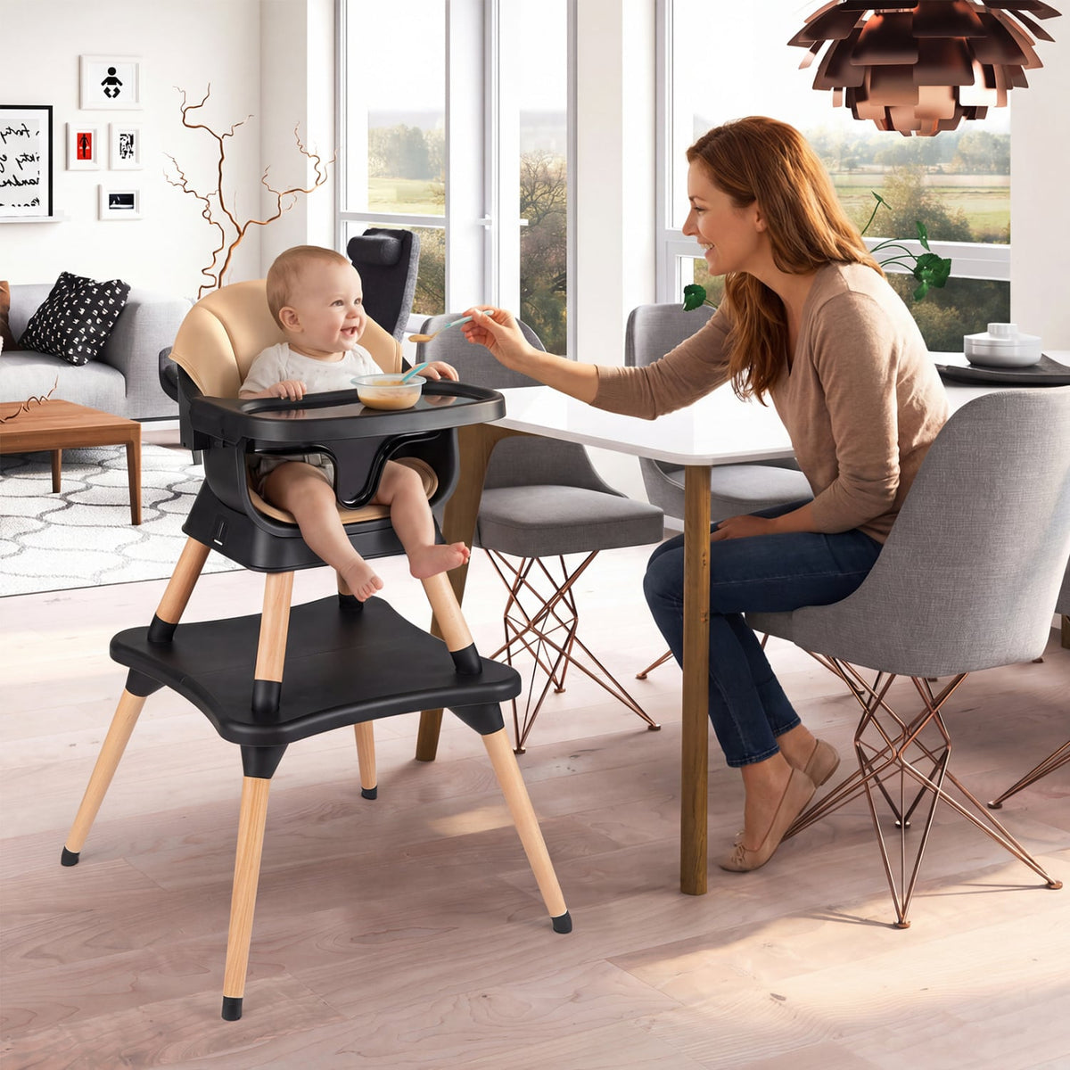 9-in-1 Convertible High Chair with Solid Wood Legs for Babies and Toddlers-Black-High Chairs-DECOROLALA