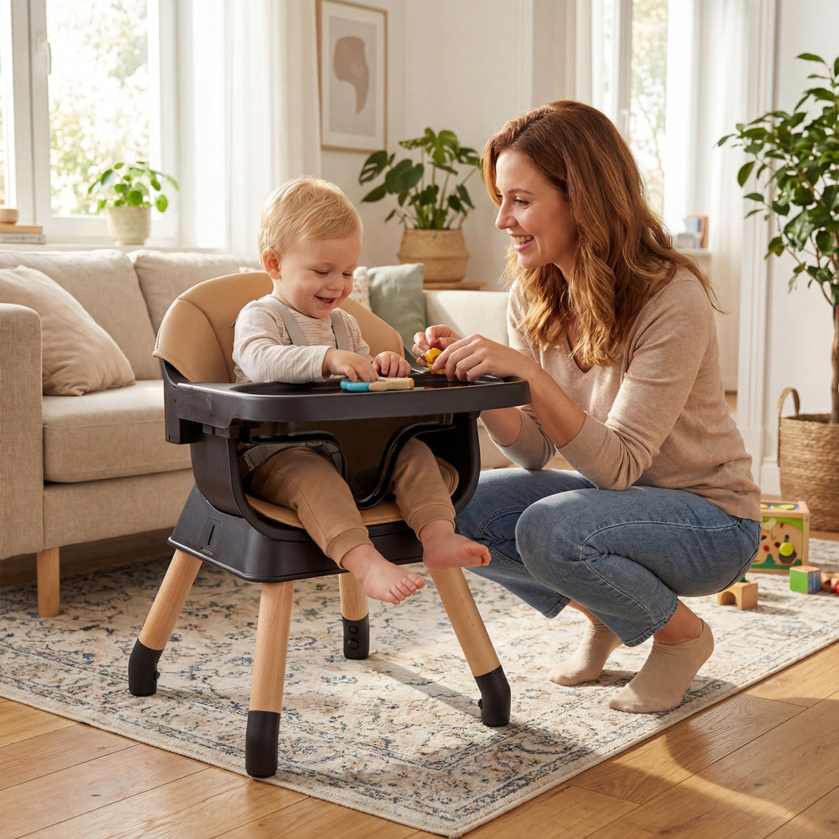 9-in-1 Convertible High Chair with Solid Wood Legs for Babies and Toddlers-Black-High Chairs-DECOROLALA