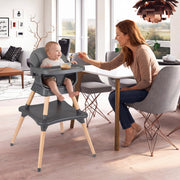 9-in-1 Convertible High Chair with Solid Wood Legs for Babies and Toddlers-Gray-High Chairs-DECOROLALA