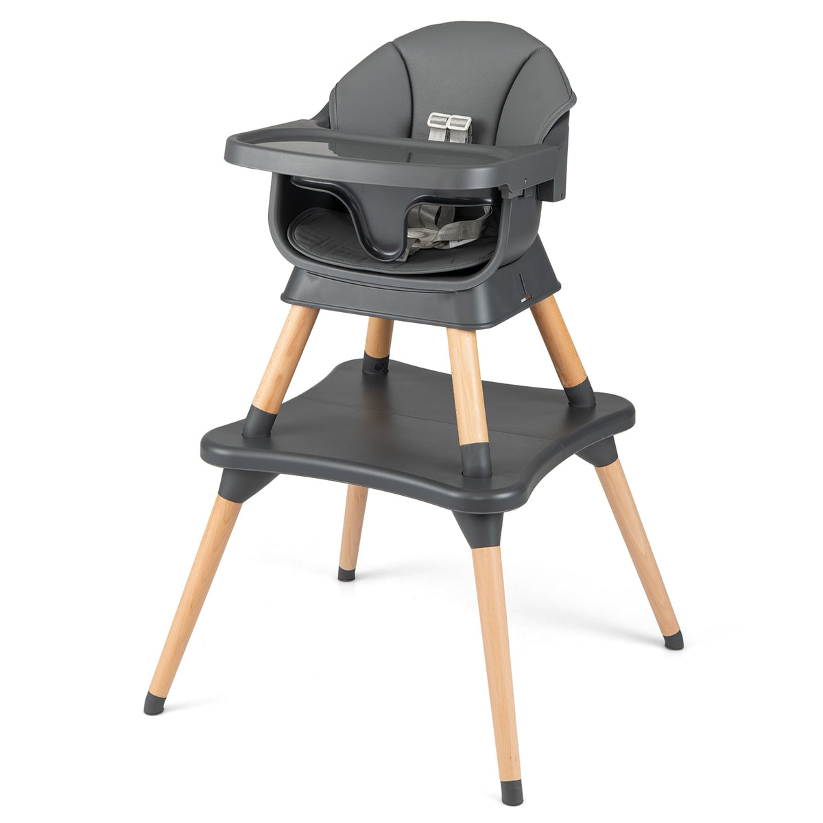 9-in-1 Convertible High Chair with Solid Wood Legs for Babies and Toddlers-Gray-High Chairs-DECOROLALA
