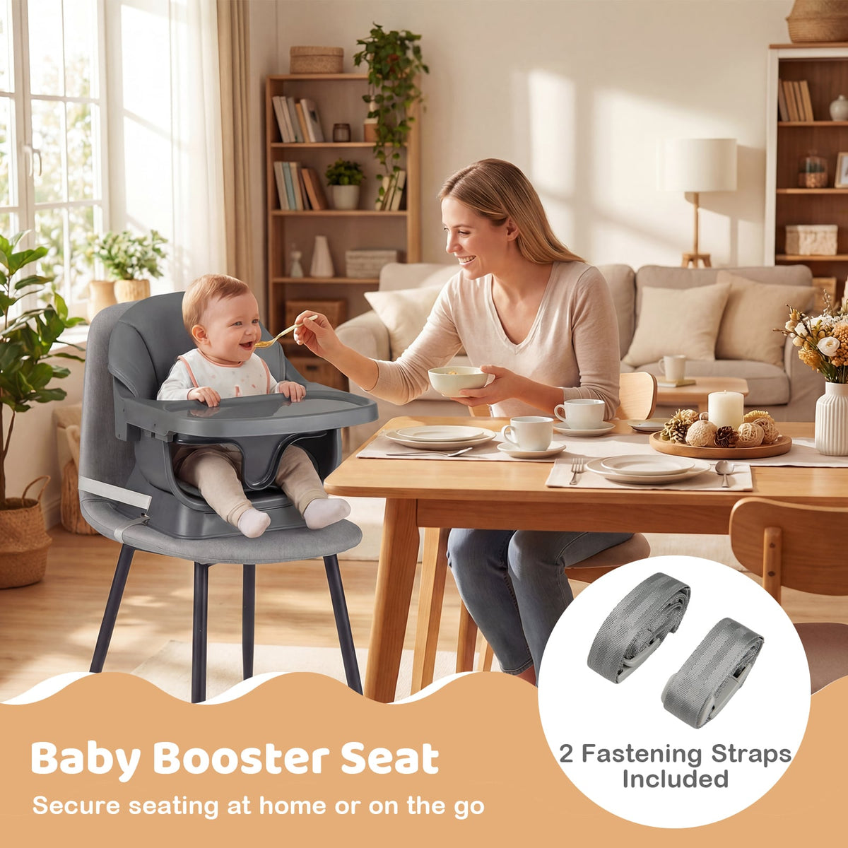 9-in-1 Convertible High Chair with Solid Wood Legs for Babies and Toddlers-Gray-High Chairs-DECOROLALA