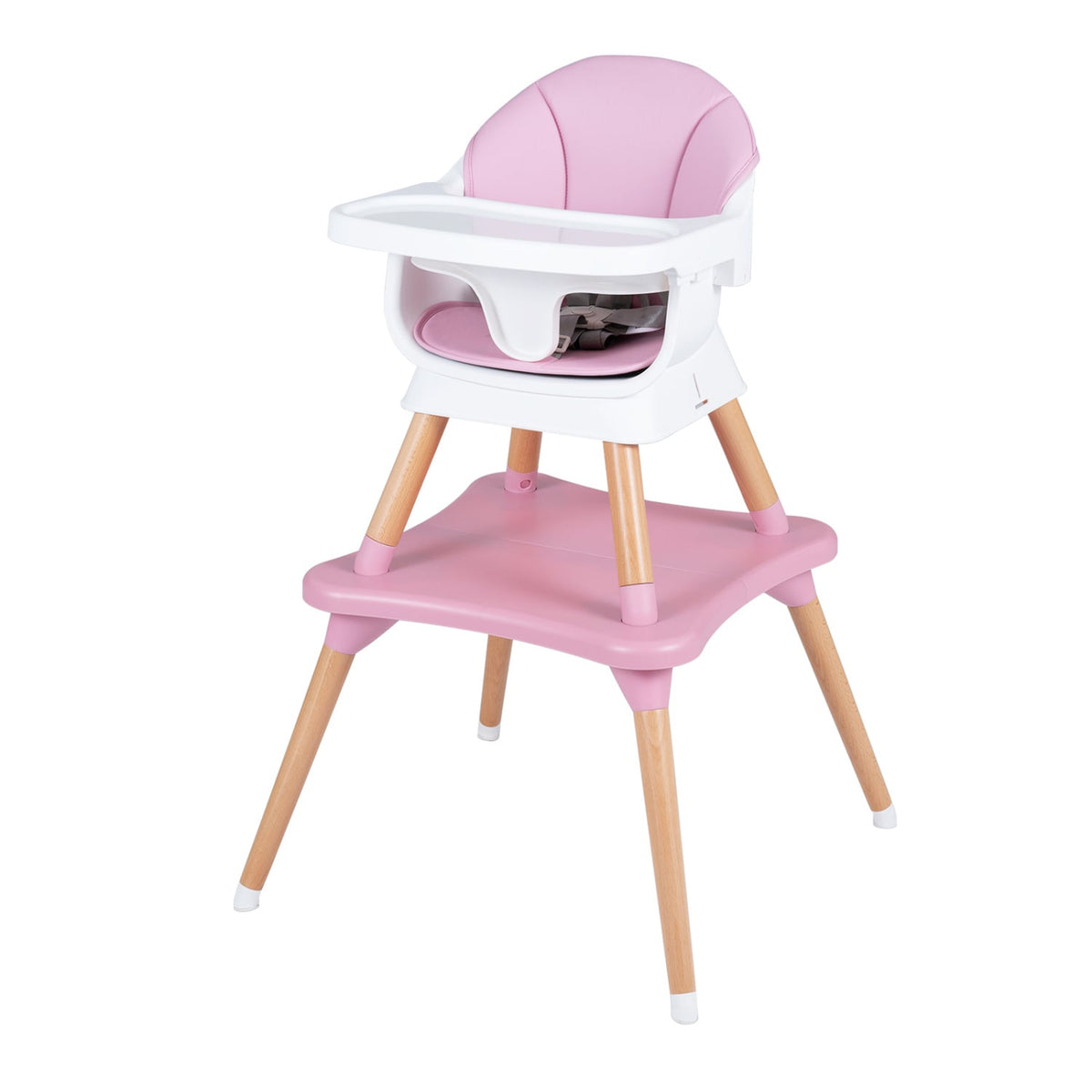 9-in-1 Convertible High Chair with Solid Wood Legs for Babies and Toddlers-Pink-High Chairs-DECOROLALA