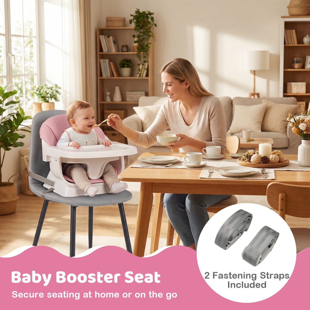 9-in-1 Convertible High Chair with Solid Wood Legs for Babies and Toddlers-Pink-High Chairs-DECOROLALA