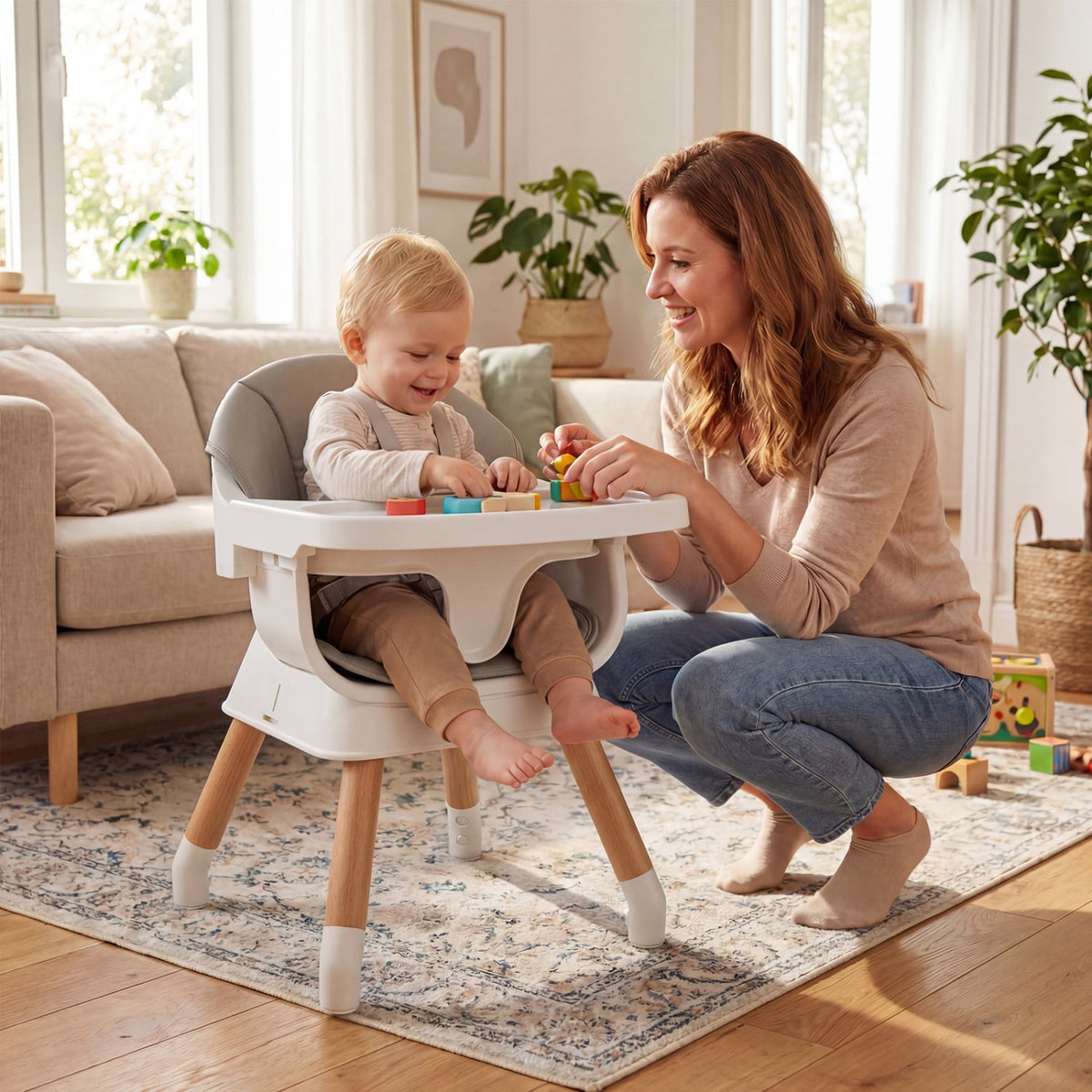 9-in-1 Convertible High Chair with Solid Wood Legs for Babies and Toddlers-White-High Chairs-DECOROLALA