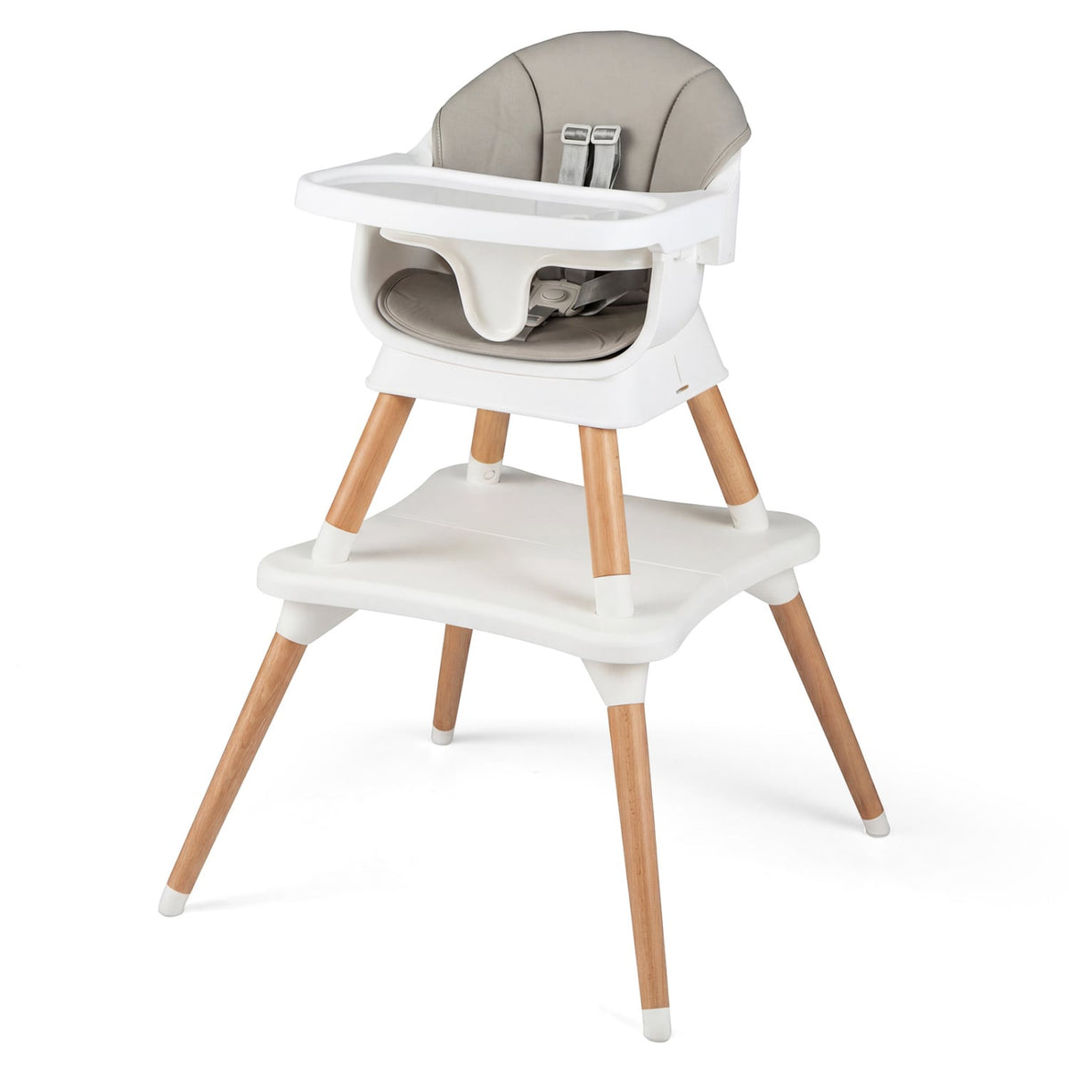 9-in-1 Convertible High Chair with Solid Wood Legs for Babies and Toddlers-White-High Chairs-DECOROLALA