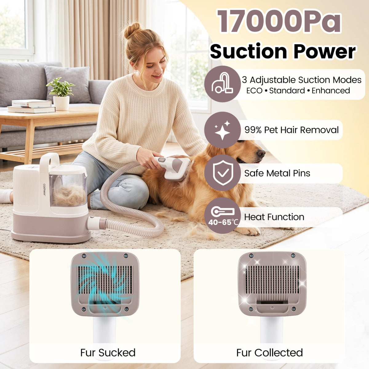 9-in-1 Dog Grooming Vacuum Kit for Shedding with 3 Suction Modes and Clippers for Dogs and Cats Home Cleaning-Vacuum Cleaners-DECOROLALA
