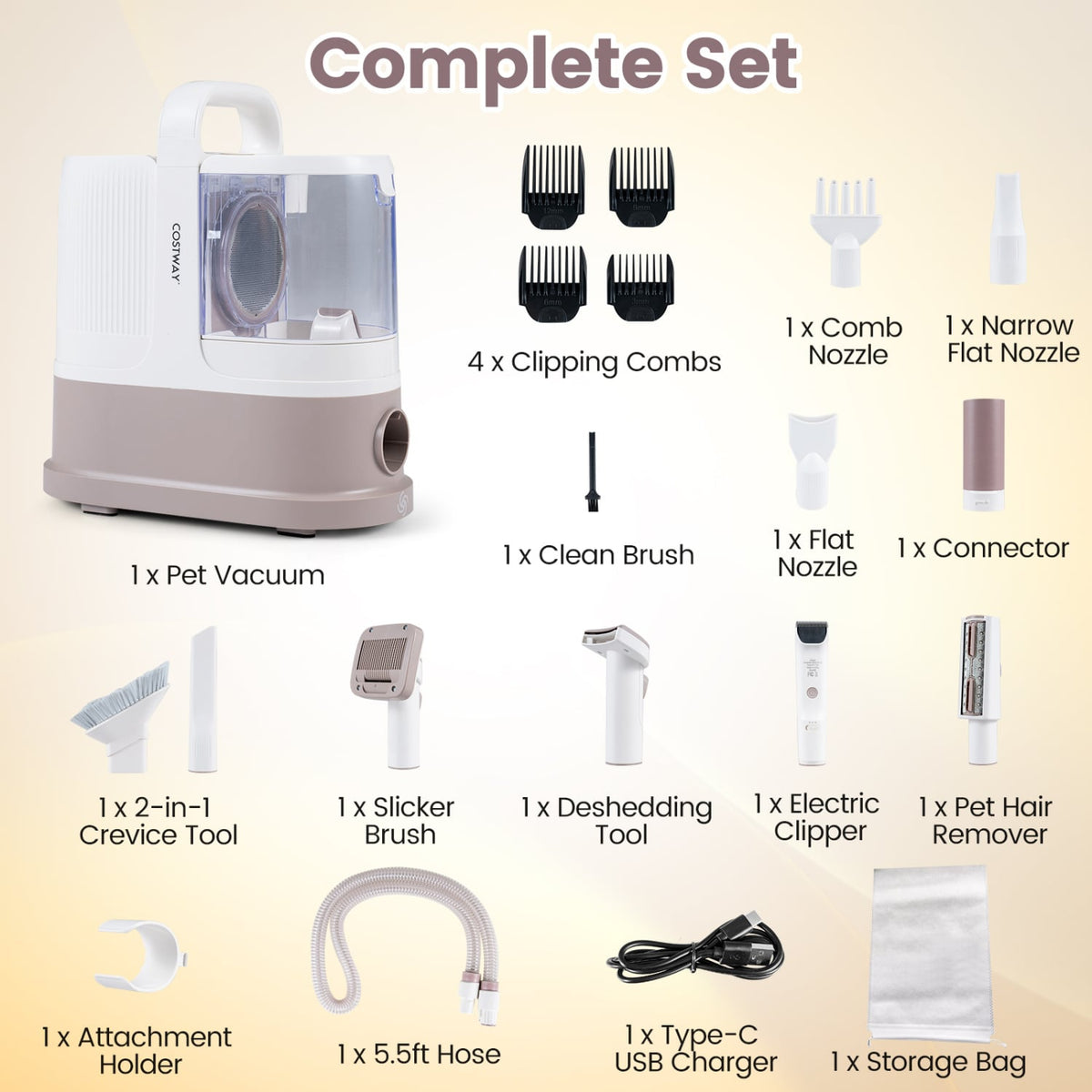 9-in-1 Dog Grooming Vacuum Kit for Shedding with 3 Suction Modes and Clippers for Dogs and Cats Home Cleaning-Vacuum Cleaners-DECOROLALA