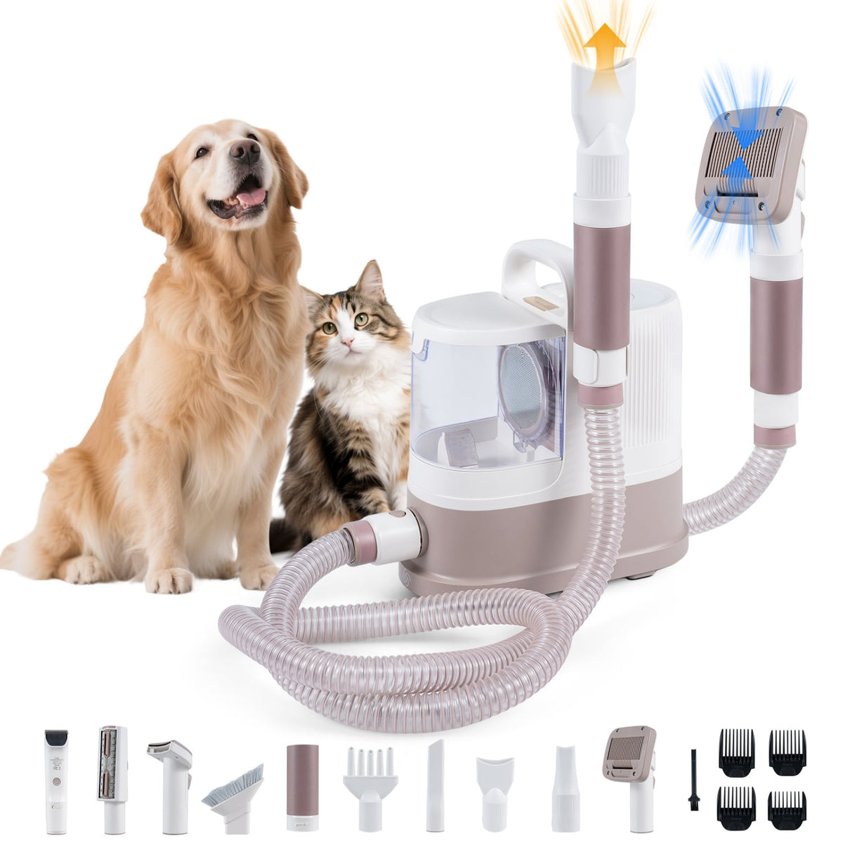 9-in-1 Dog Grooming Vacuum Kit for Shedding with 3 Suction Modes and Clippers for Dogs and Cats Home Cleaning-Vacuum Cleaners-DECOROLALA