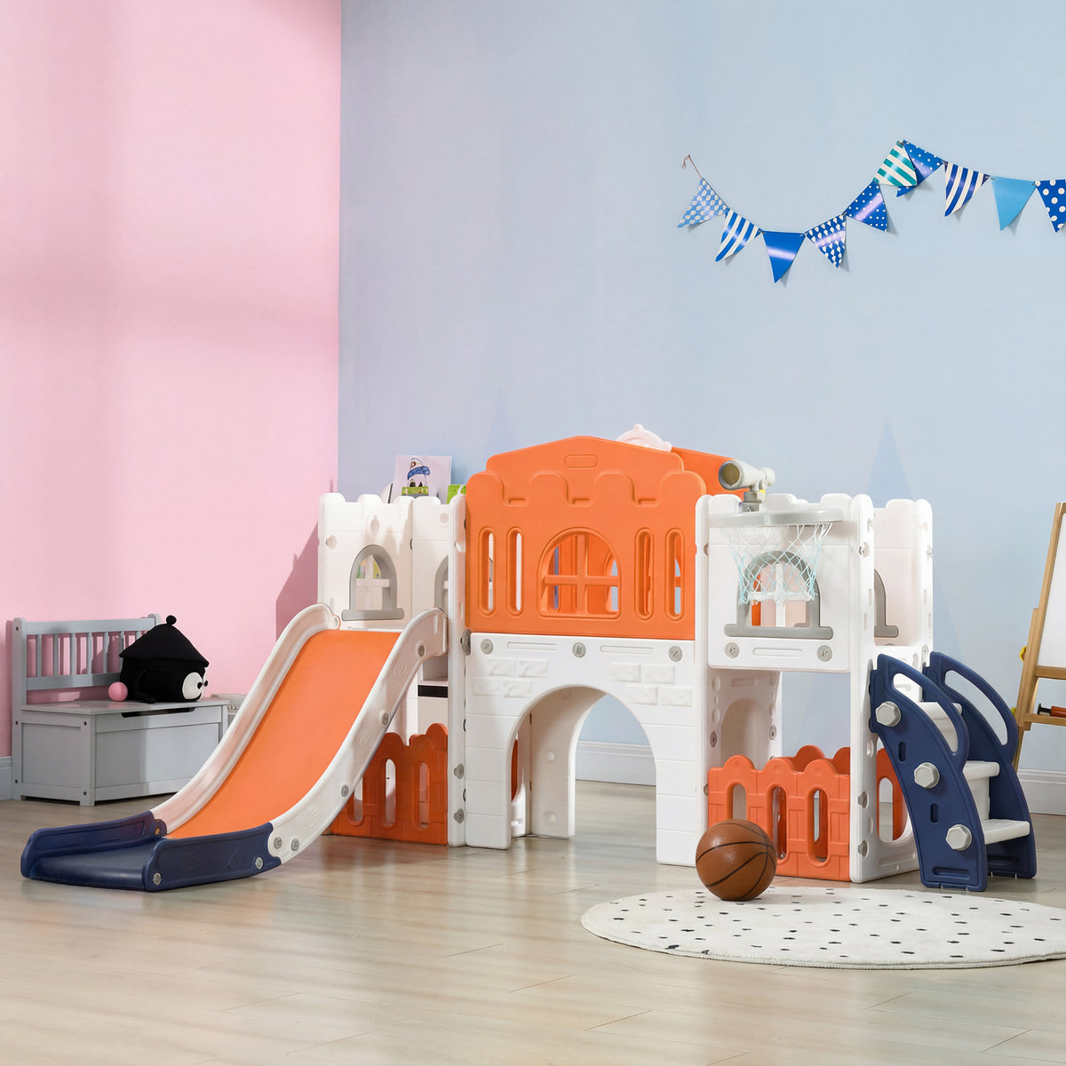 9-in-1 Toddler Slide Playset with Basketball Hoop and Tunnel-Toys & Games > Kids Outdoor Play > Gym Sets & Swings-DECOROLALA