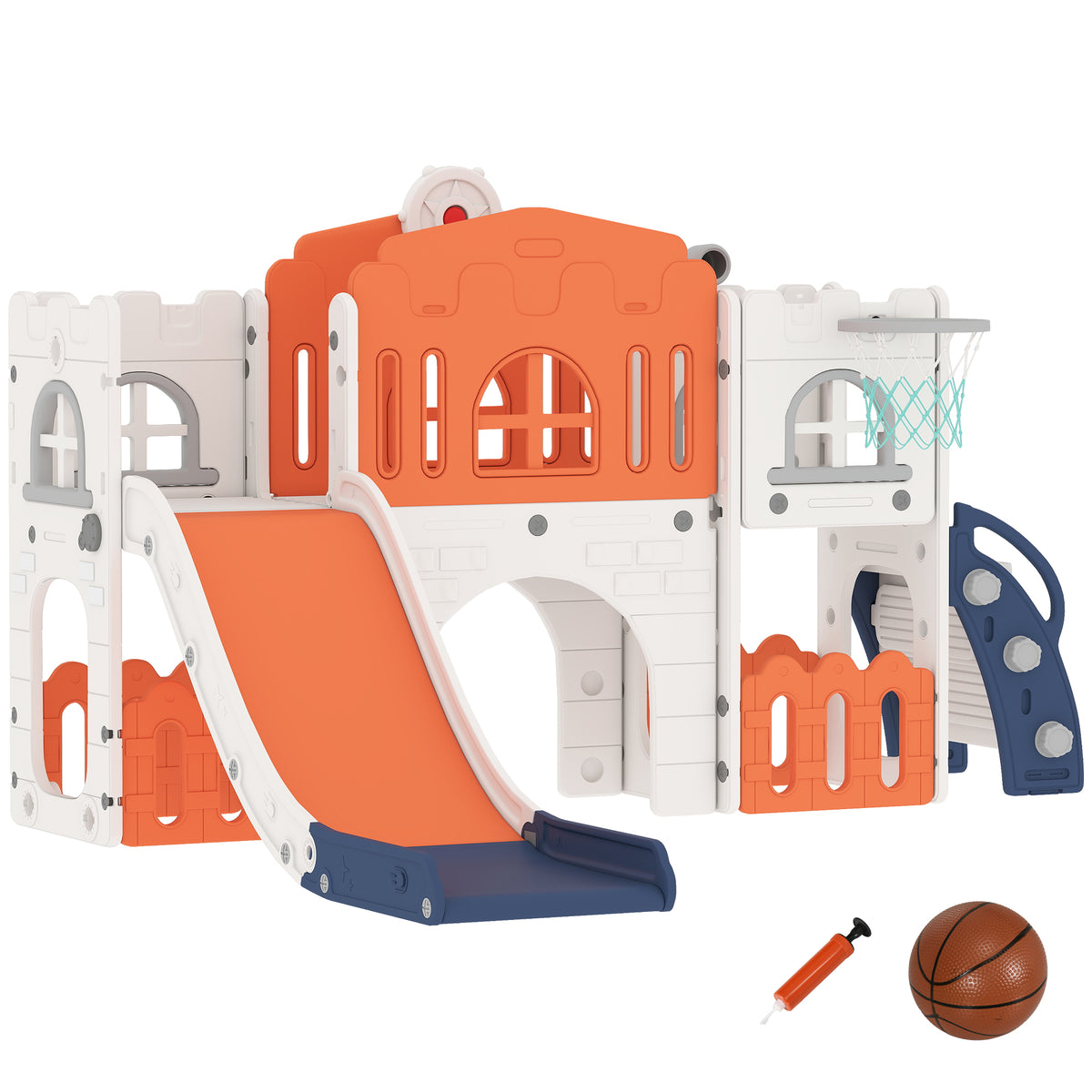 9-in-1 Toddler Slide Playset with Basketball Hoop and Tunnel-Toys & Games > Kids Outdoor Play > Gym Sets & Swings-DECOROLALA