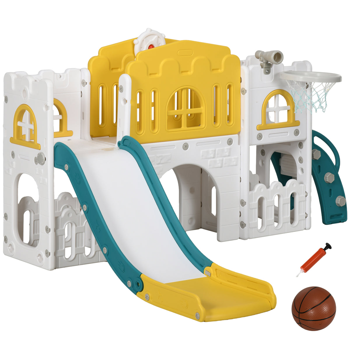 9-in-1 Toddler Slide Playset with Basketball Hoop and Tunnel-Toys & Games > Kids Outdoor Play > Gym Sets & Swings-DECOROLALA