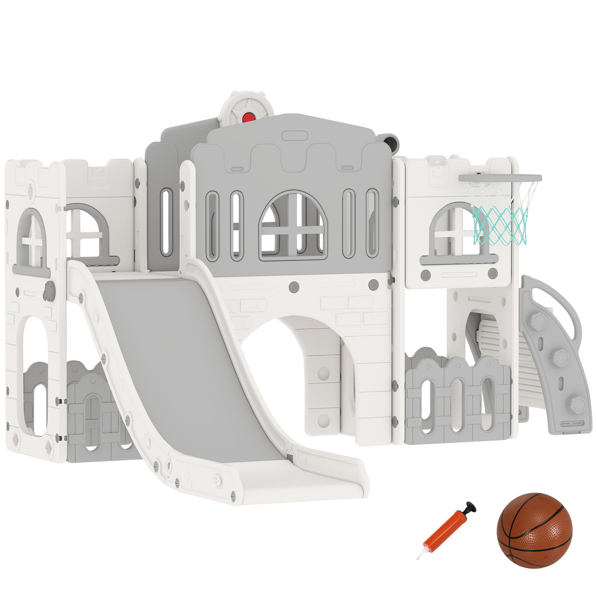 9 in 1 Toddler Slide with Basketball Hoop, Climber, Telescope, Tunnel, Steering Wheel, for 1-3 Years-Toys & Games > Kids Outdoor Play > Gym Sets & Swings-DECOROLALA
