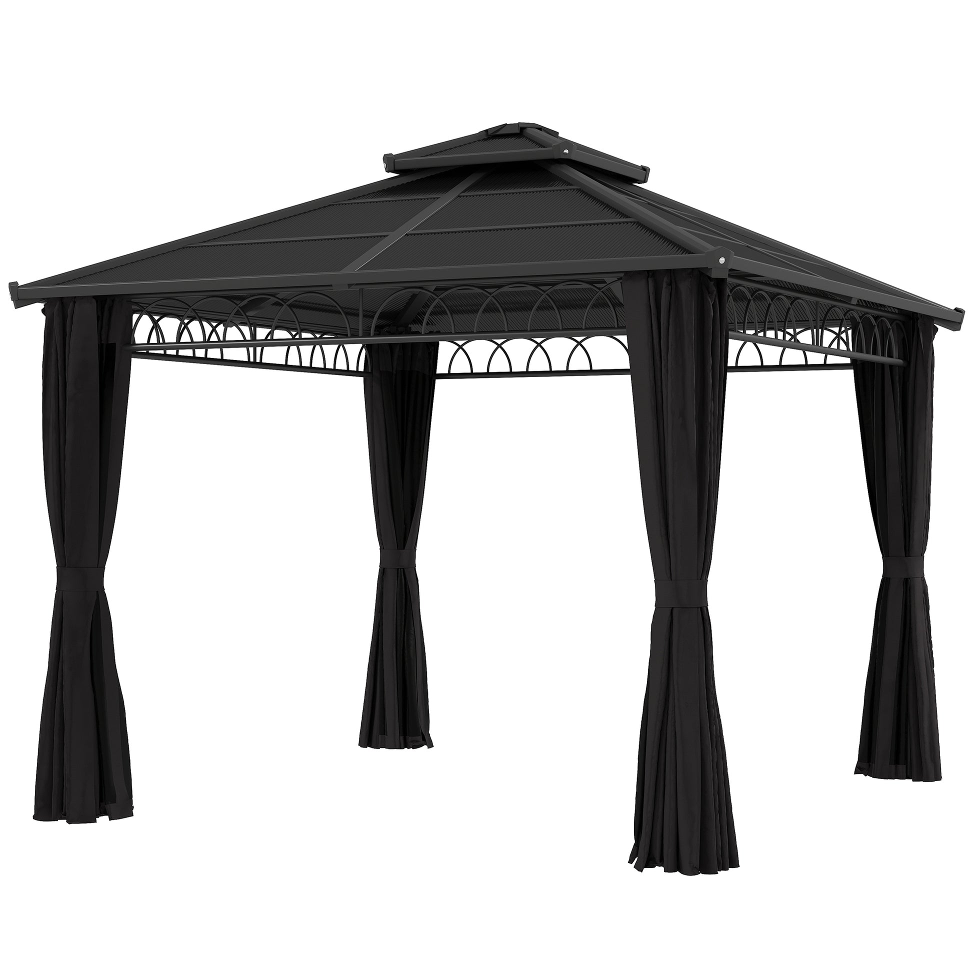 9' x 10' Hardtop Gazebo - Double PC Roof & Netting Black-DECOROLALA