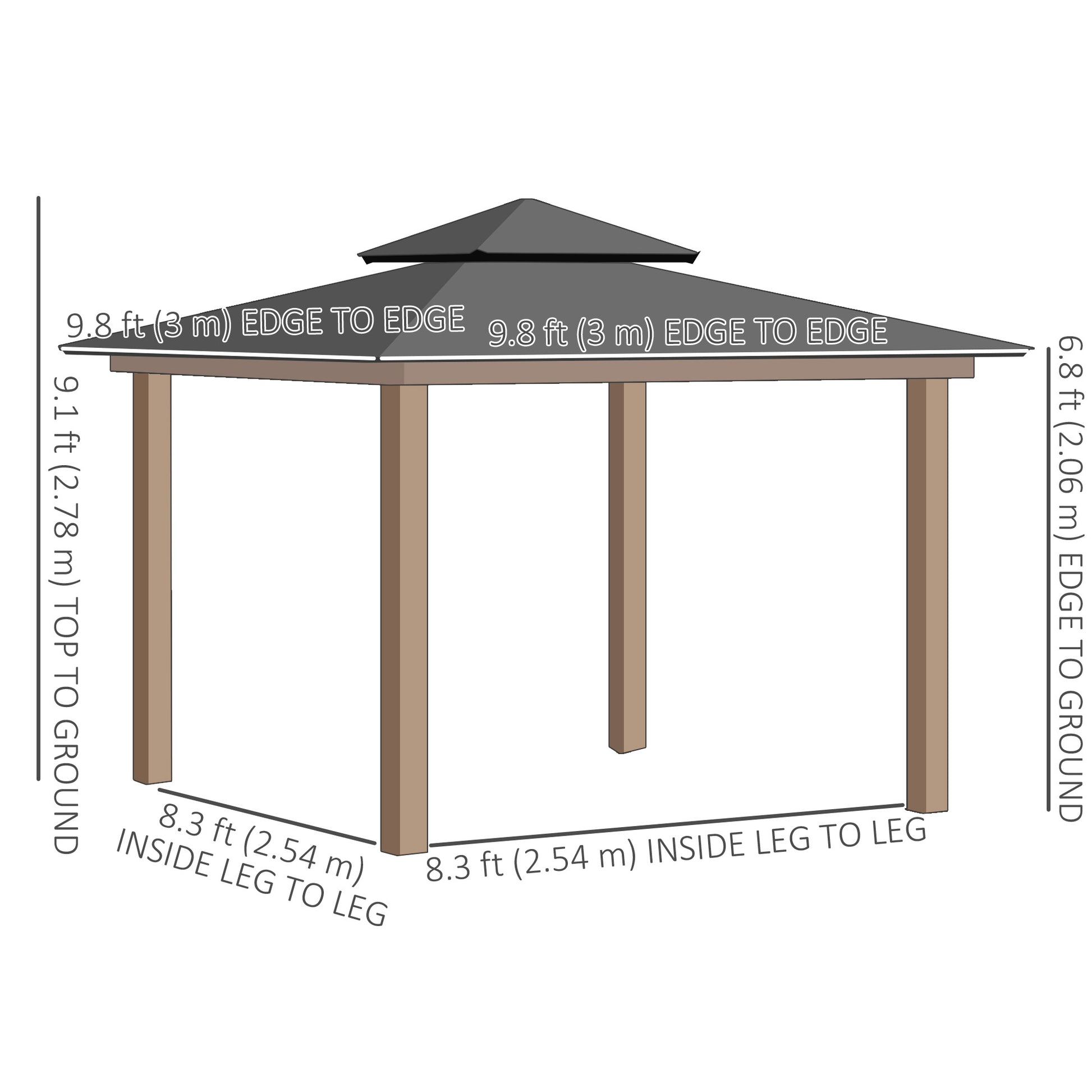 9' x 10' Hardtop Gazebo - Khaki Curtains, Netting-DECOROLALA