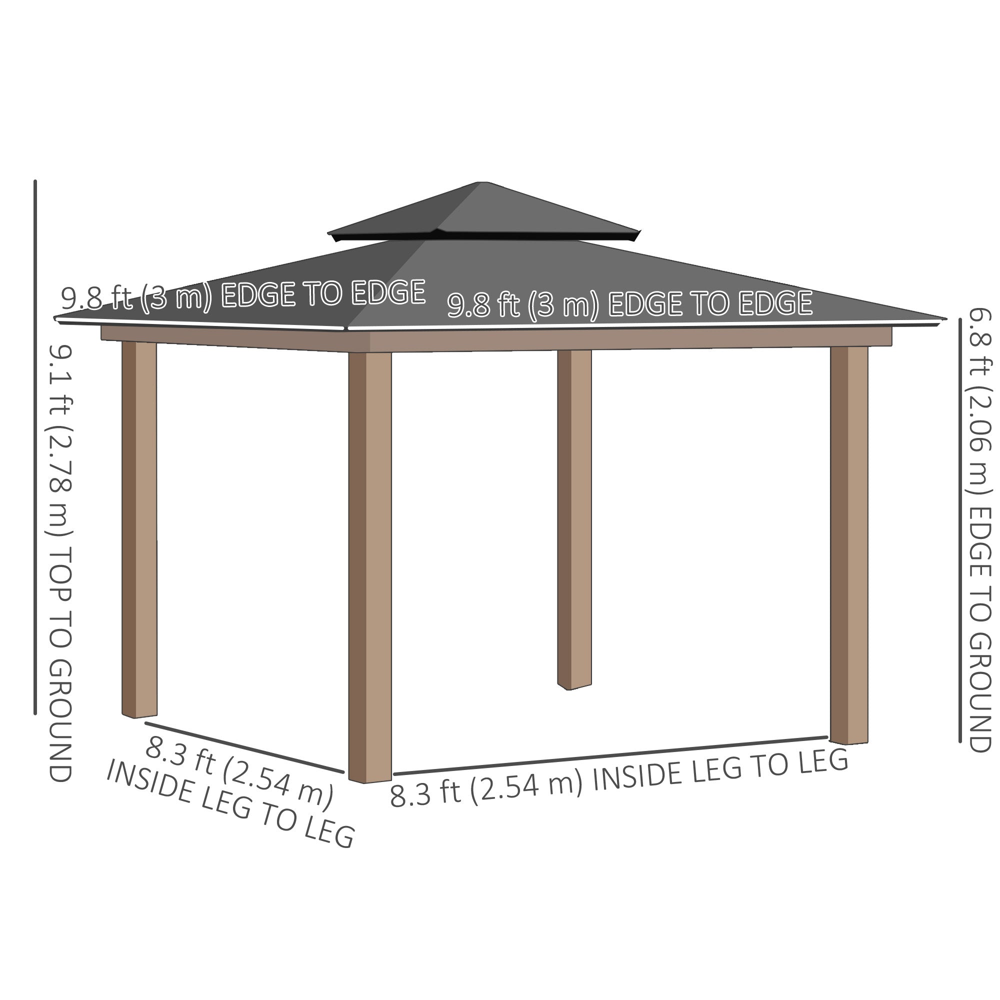 9' x 10' Hardtop Gazebo - Khaki Curtains, Netting-DECOROLALA