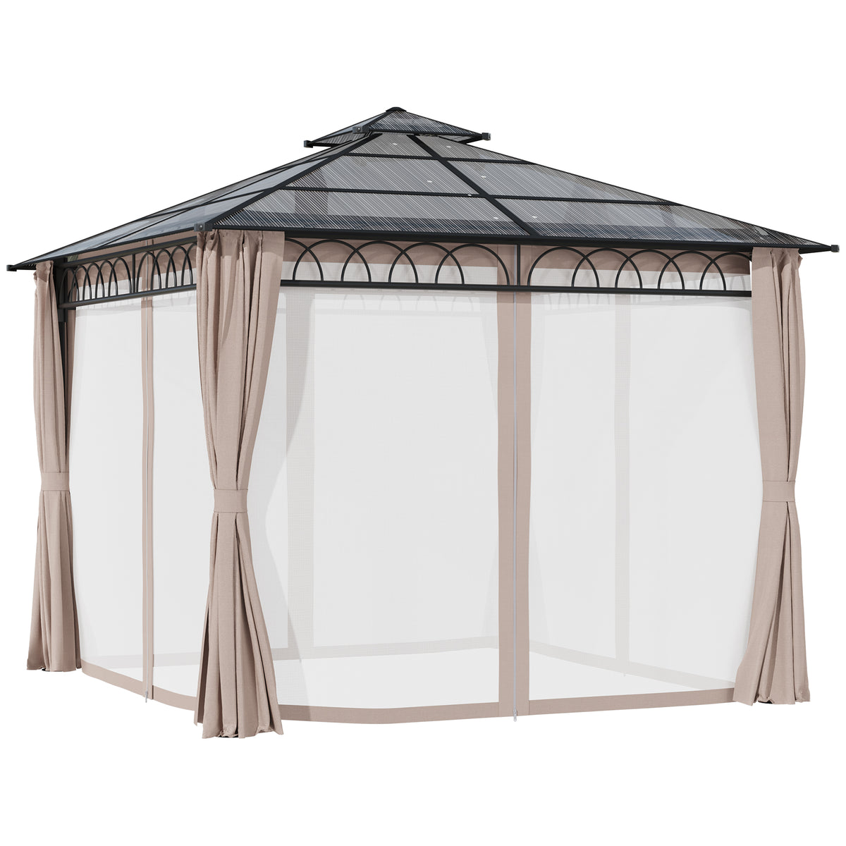 9' x 10' Hardtop Gazebo - Khaki Curtains, Netting-Gazebos-DECOROLALA
