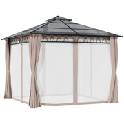 9' x 10' Hardtop Gazebo - Khaki Curtains, Netting-DECOROLALA