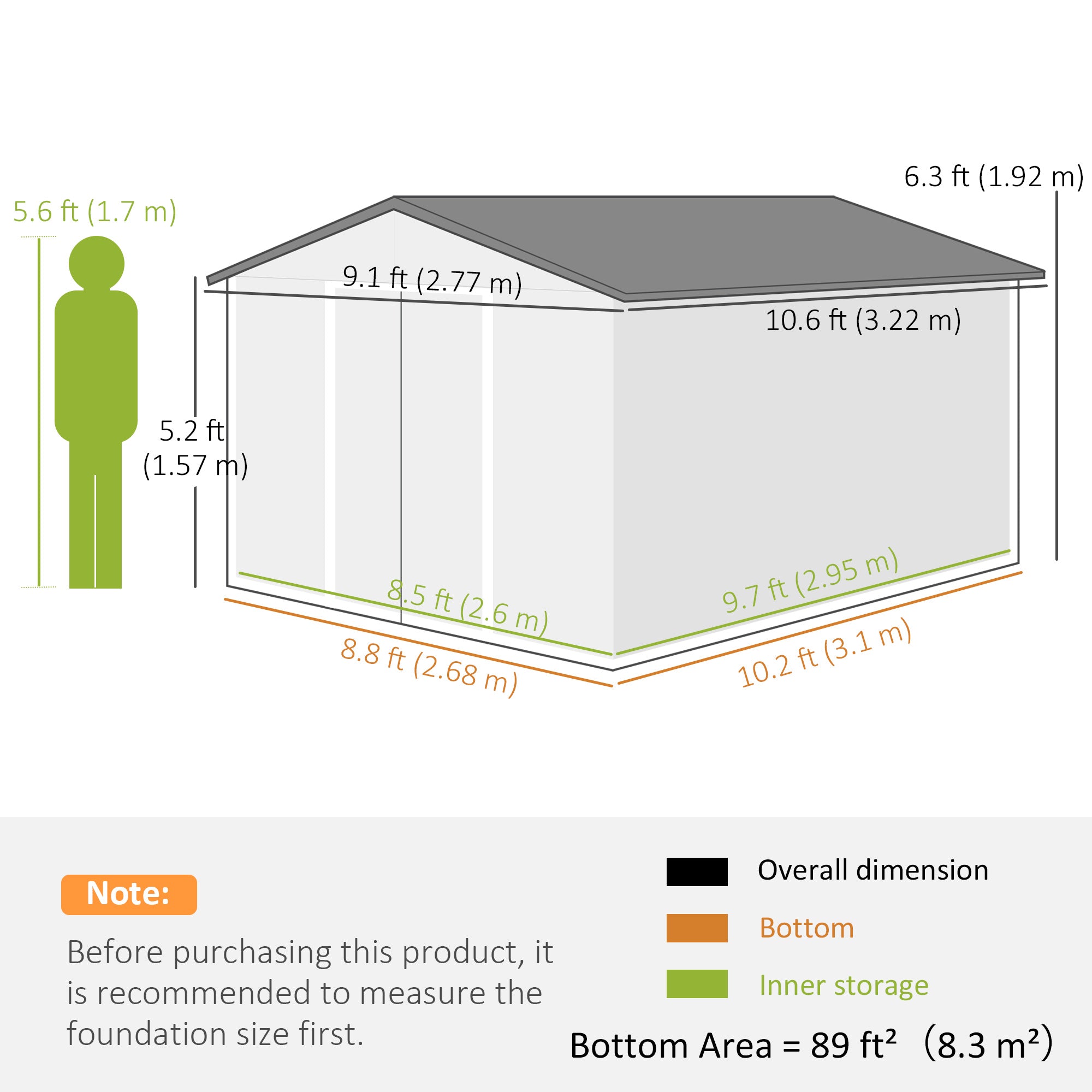 9' x 10.6' Metal Garden Storage Shed with Foundation - Brown-Patio & Garden > Lawn & Garden > Sheds-DECOROLALA