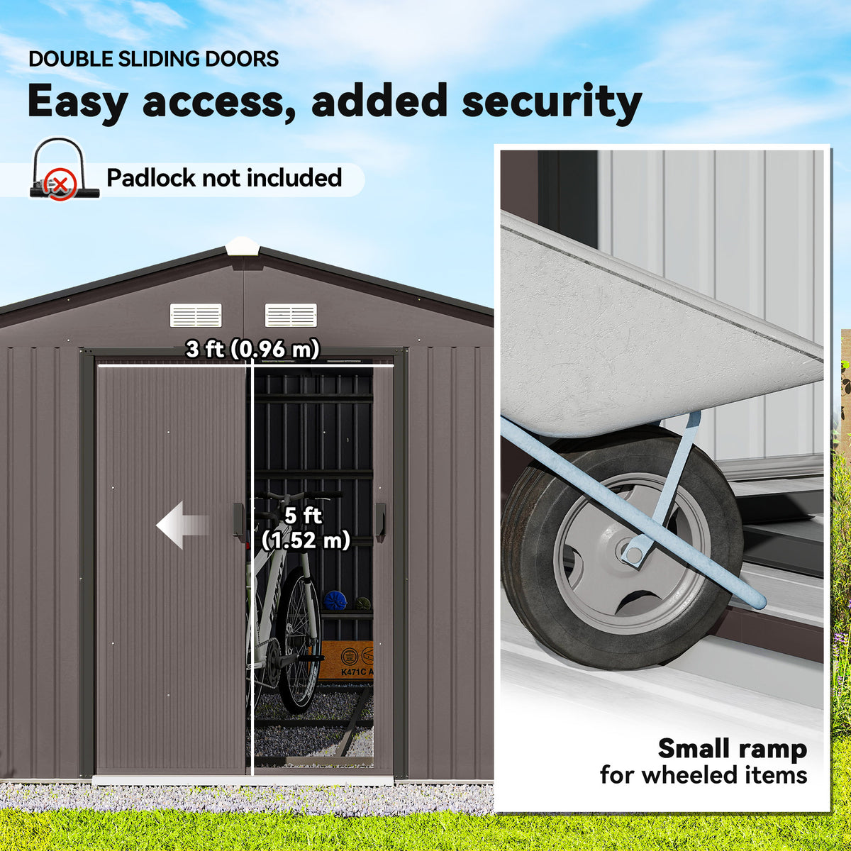 9' x 10.6' Metal Garden Storage Shed with Foundation - Brown-Patio & Garden > Lawn & Garden > Sheds-DECOROLALA