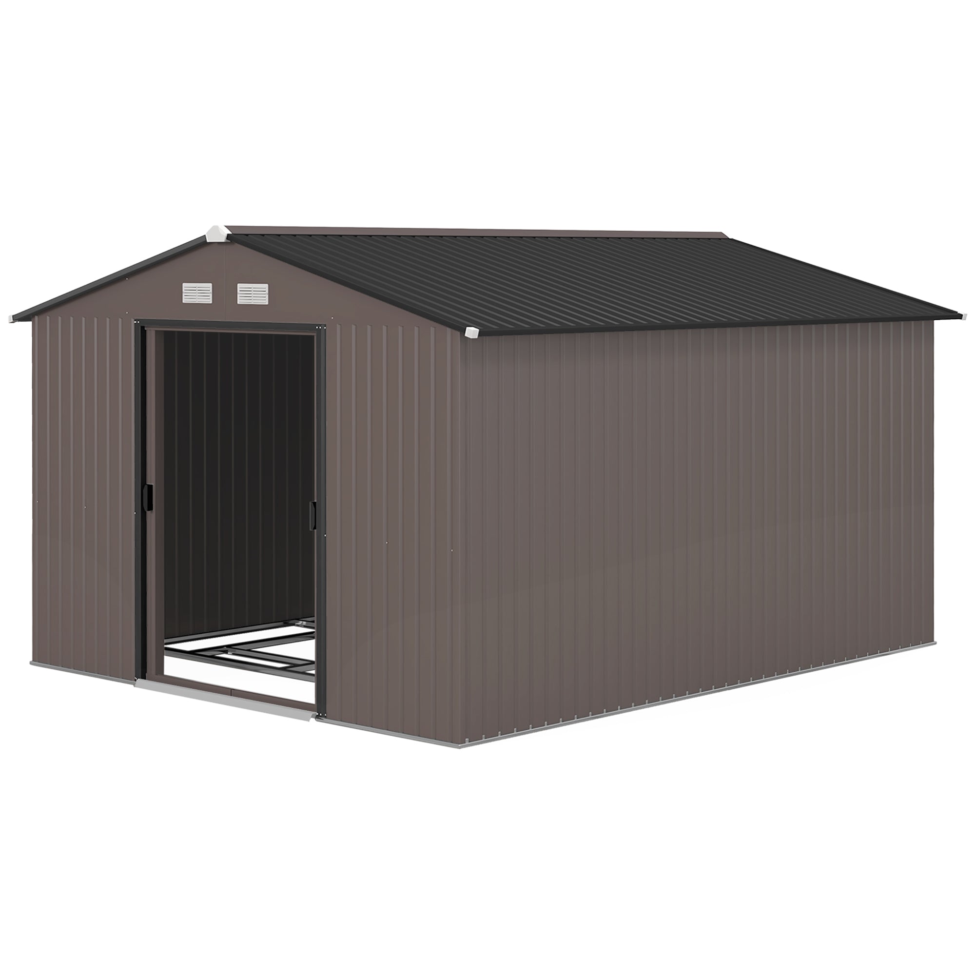 9' x 10.6' Metal Garden Storage Shed with Foundation - Brown-Patio & Garden > Lawn & Garden > Sheds-DECOROLALA