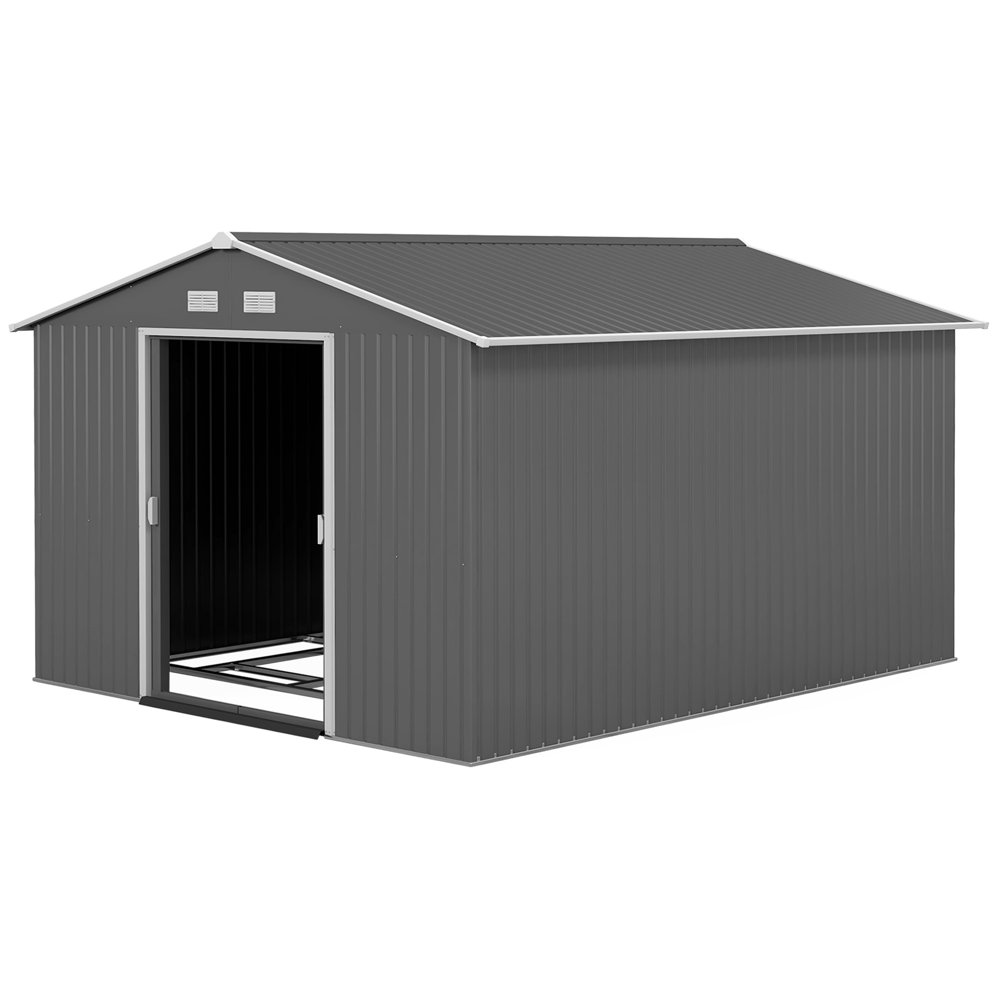 9' x 10.6' Metal Garden Storage Shed with Foundation - Grey-Patio & Garden > Lawn & Garden > Sheds-DECOROLALA