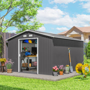 9' x 10.6' Metal Garden Storage Shed with Foundation - Grey-Patio & Garden > Lawn & Garden > Sheds-DECOROLALA