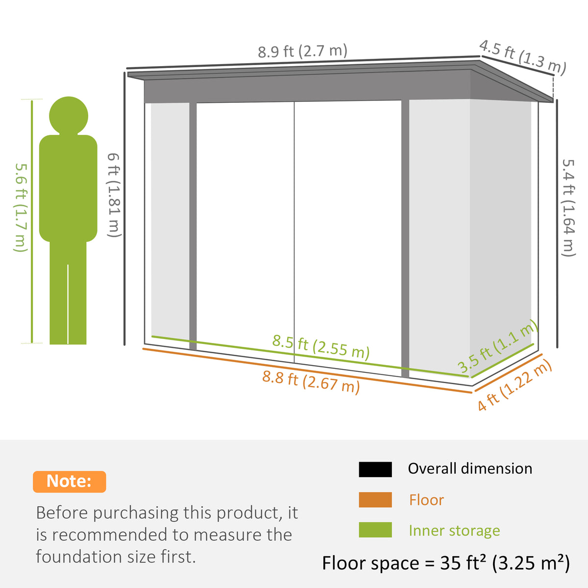 9' x 4' Galvanized Steel Garden Storage Shed - Dark Grey-Storage Sheds-DECOROLALA