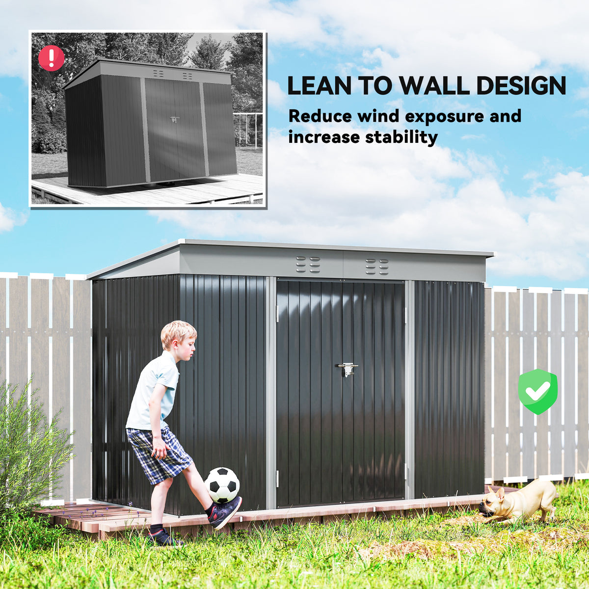 9' x 4' Galvanized Steel Garden Storage Shed - Dark Grey-Storage Sheds-DECOROLALA