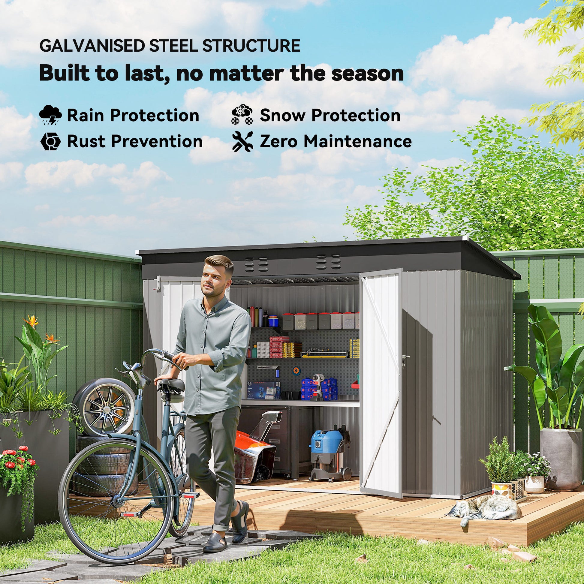 9' x 4' Galvanized Steel Garden Storage Shed - Grey-Patio & Garden > Lawn & Garden > Sheds-DECOROLALA