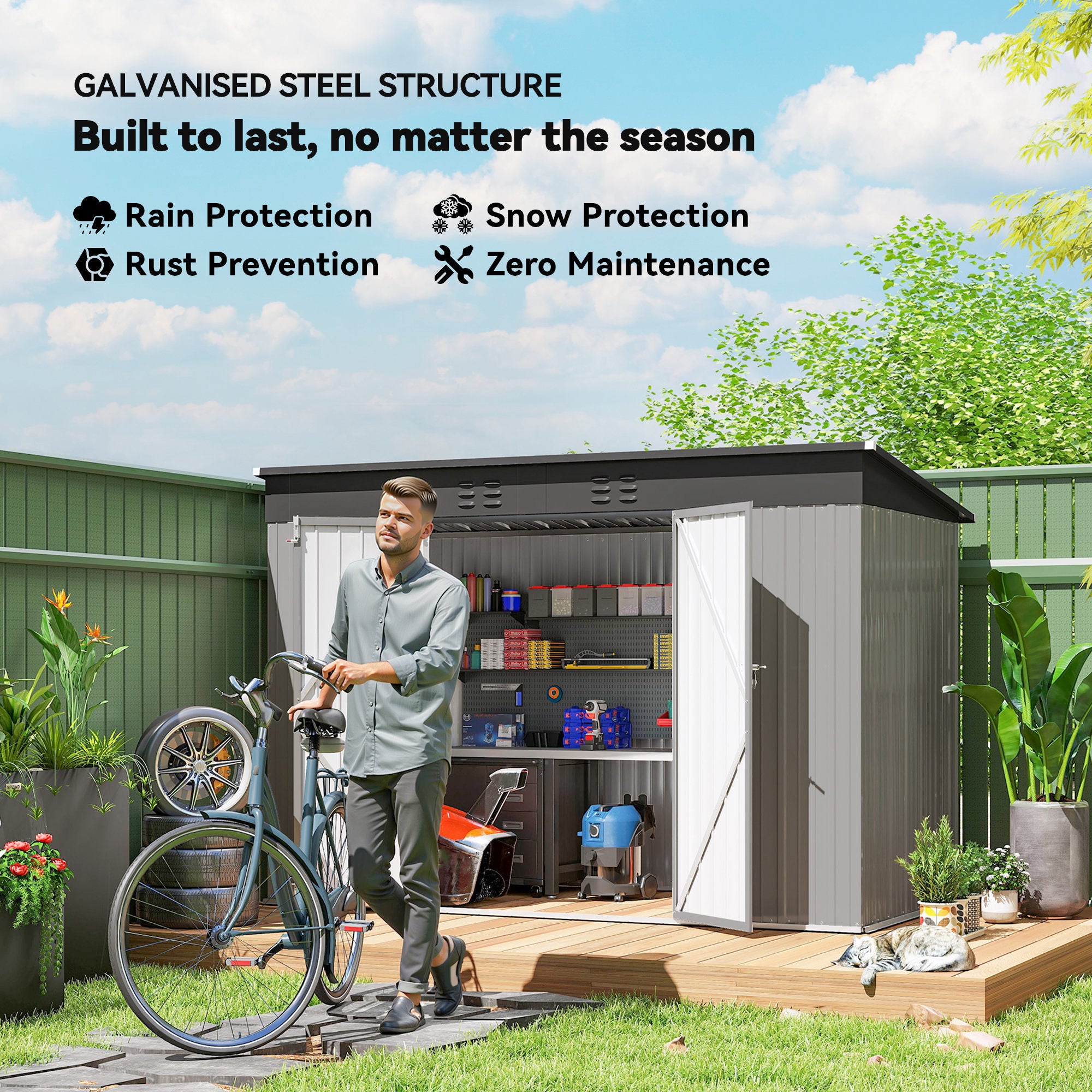 9' x 4' Galvanized Steel Garden Storage Shed - Grey-Patio & Garden > Lawn & Garden > Sheds-DECOROLALA