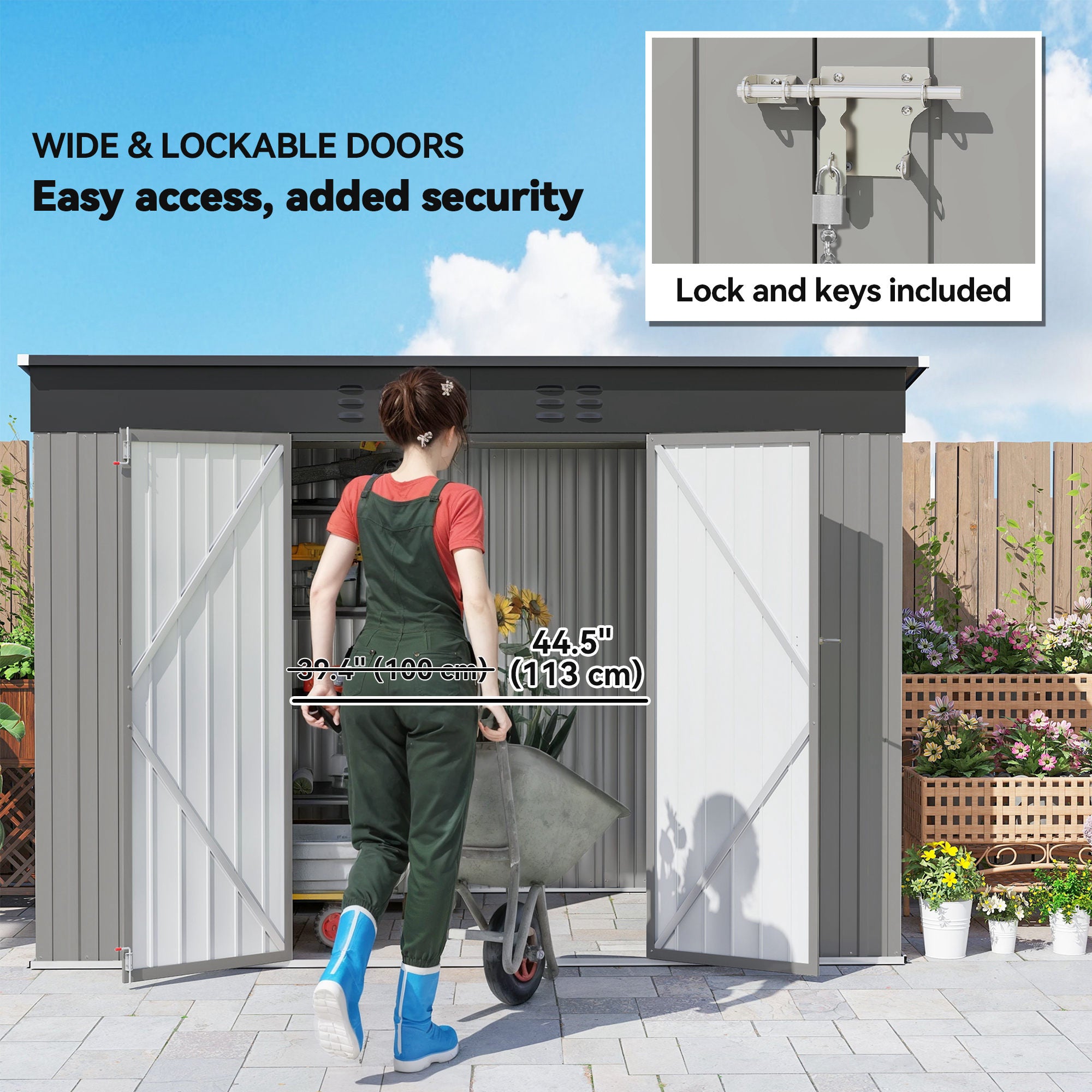 9' x 4' Galvanized Steel Garden Storage Shed - Grey-Patio & Garden > Lawn & Garden > Sheds-DECOROLALA