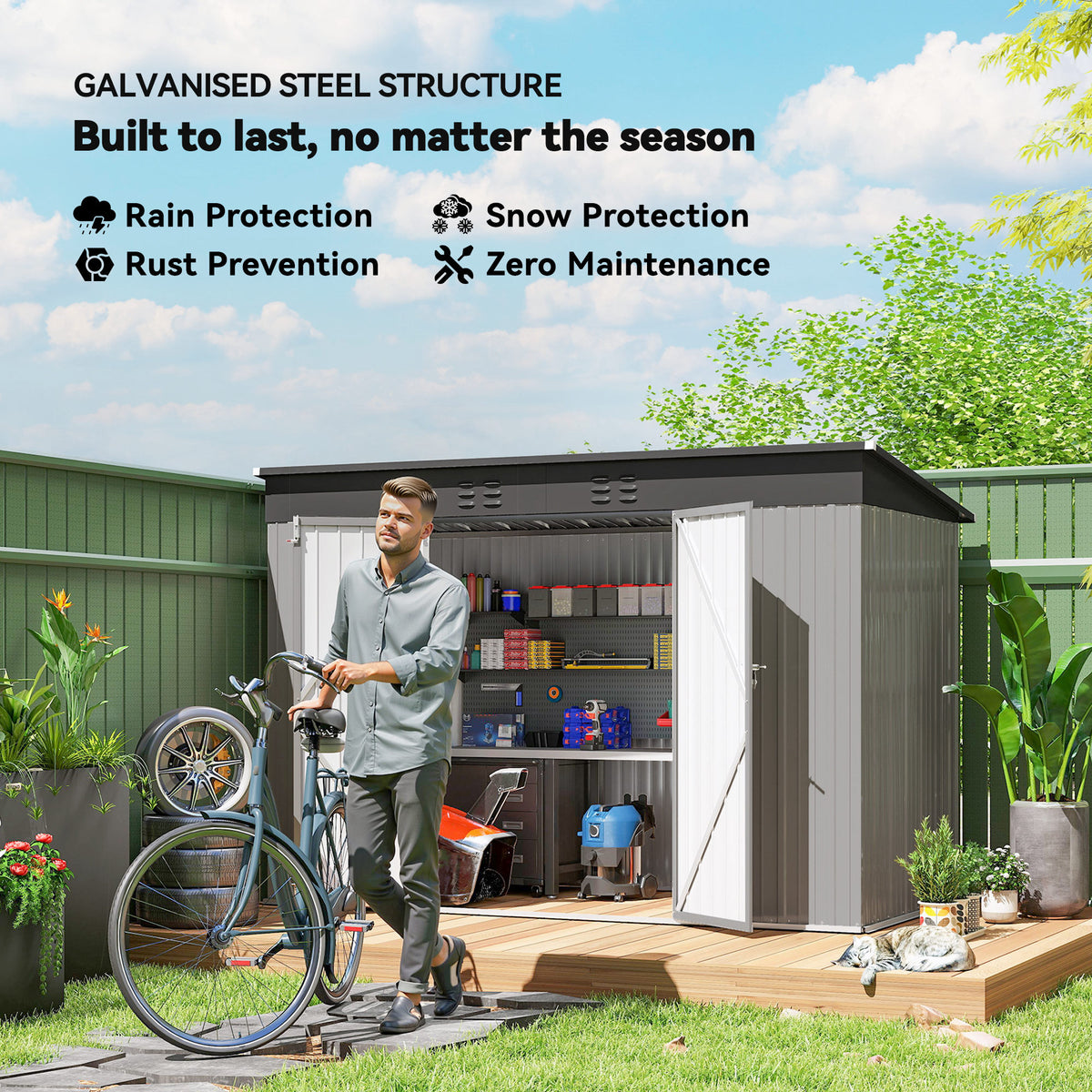 9' x 4' Galvanized Steel Garden Storage Shed - Grey-Patio & Garden > Lawn & Garden > Sheds-DECOROLALA
