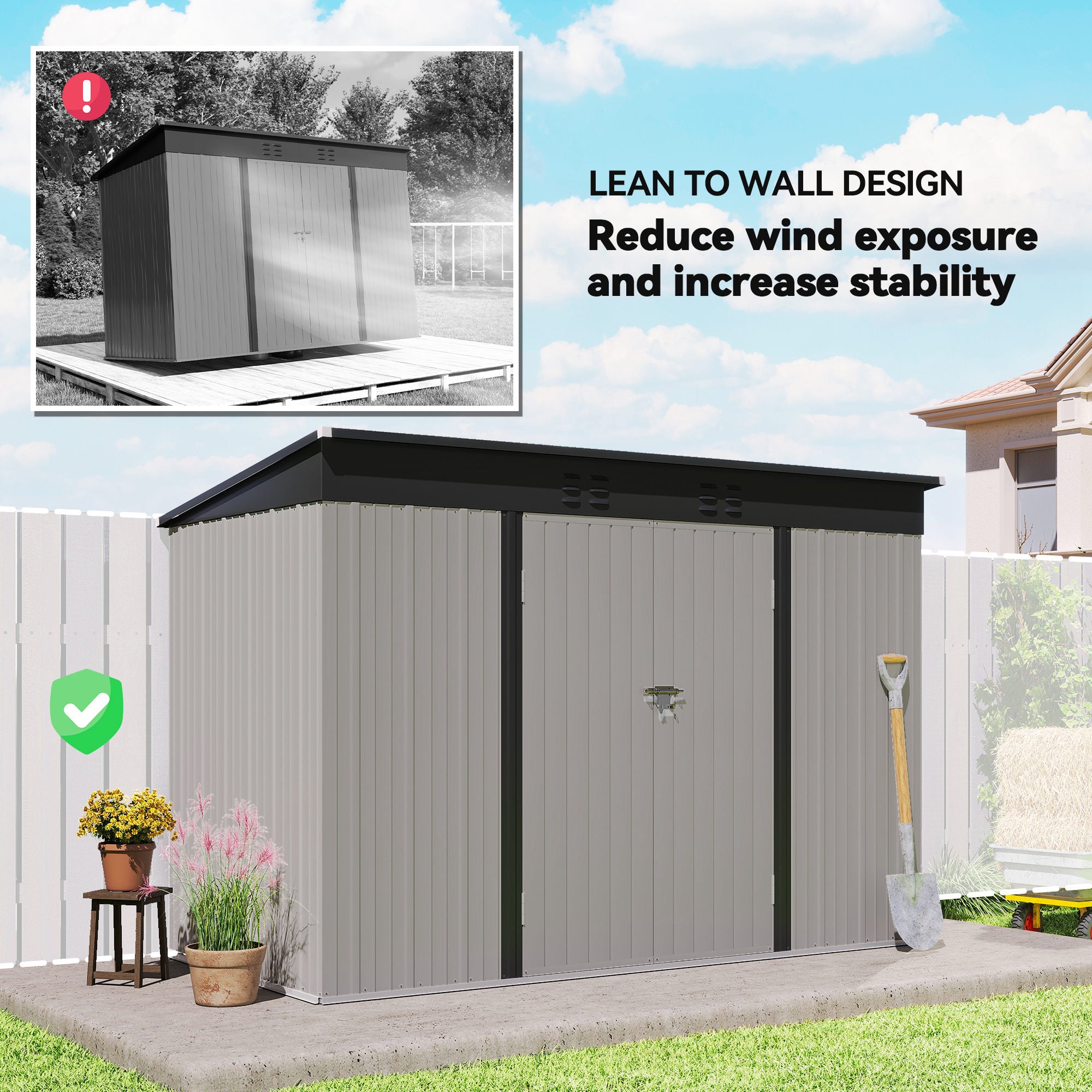 9' x 4' Galvanized Steel Garden Storage Shed - Grey-Patio & Garden > Lawn & Garden > Sheds-DECOROLALA