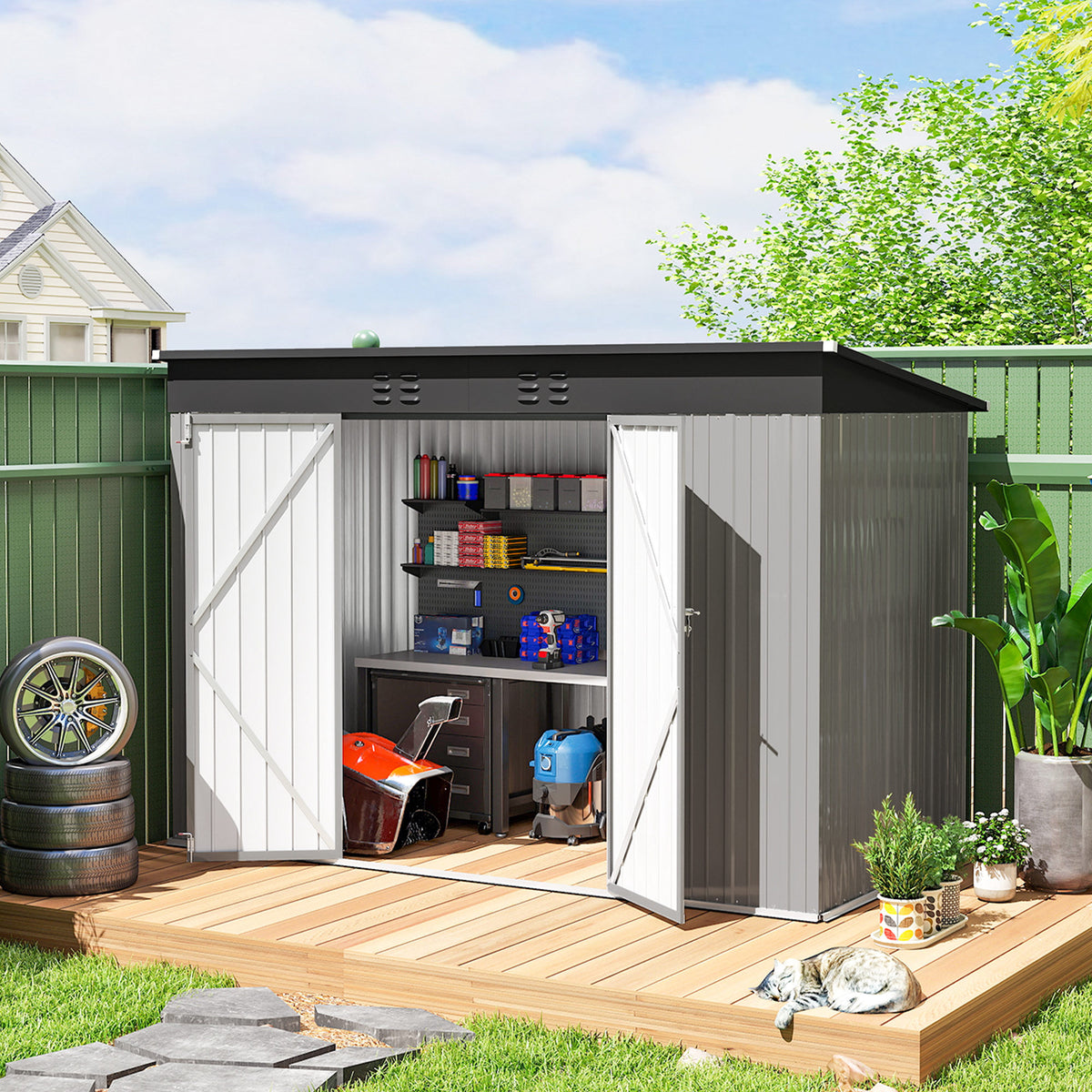 9' x 4' Galvanized Steel Garden Storage Shed - Grey-Patio & Garden > Lawn & Garden > Sheds-DECOROLALA