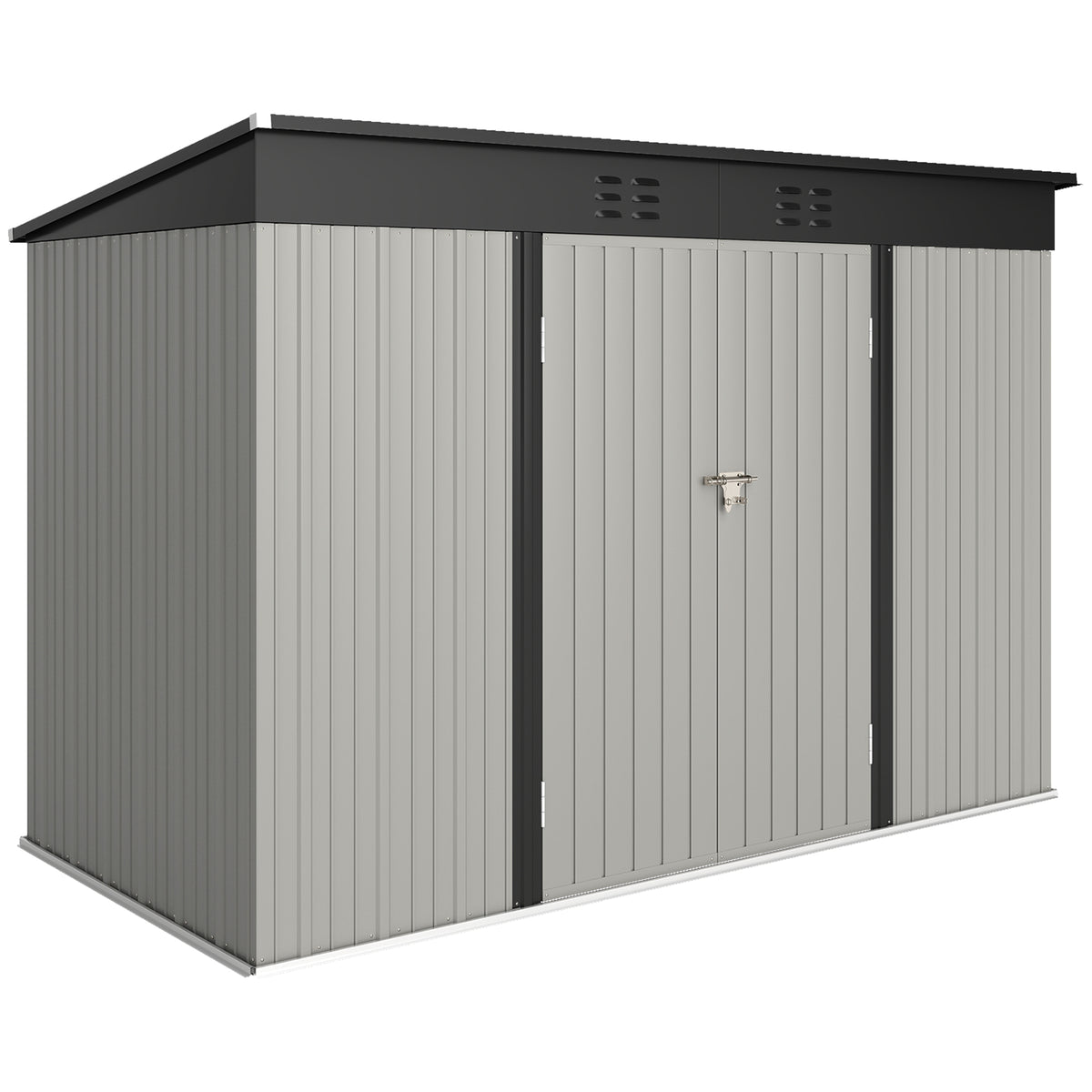 9' x 4' Galvanized Steel Garden Storage Shed - Grey-Storage Sheds-DECOROLALA