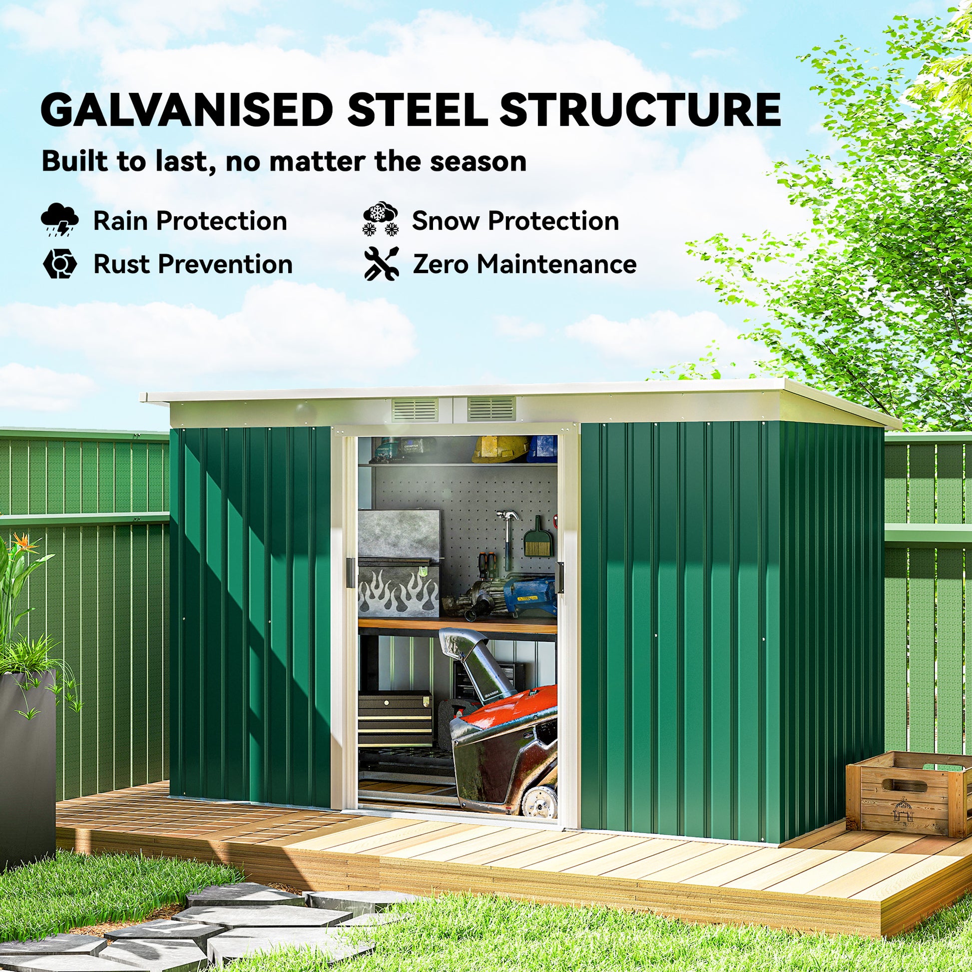 9' x 4' Metal Garden Storage Shed with Foundation - Dark Green-Patio & Garden > Lawn & Garden > Sheds-DECOROLALA