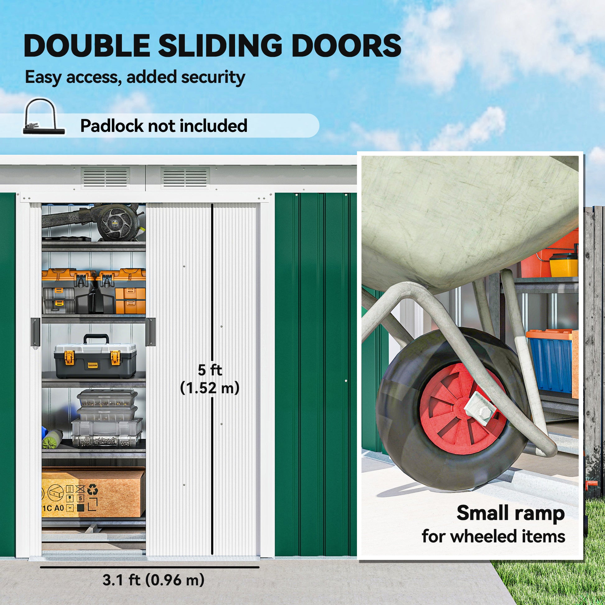 9' x 4' Metal Garden Storage Shed with Foundation - Dark Green-Patio & Garden > Lawn & Garden > Sheds-DECOROLALA