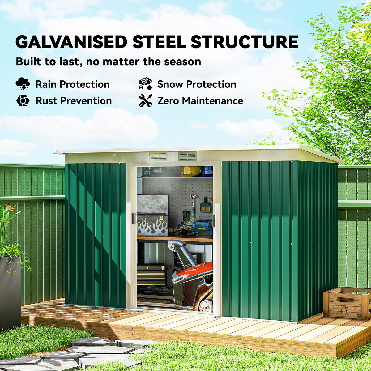 9' x 4' Metal Garden Storage Shed with Foundation - Dark Green-Patio & Garden > Lawn & Garden > Sheds-DECOROLALA