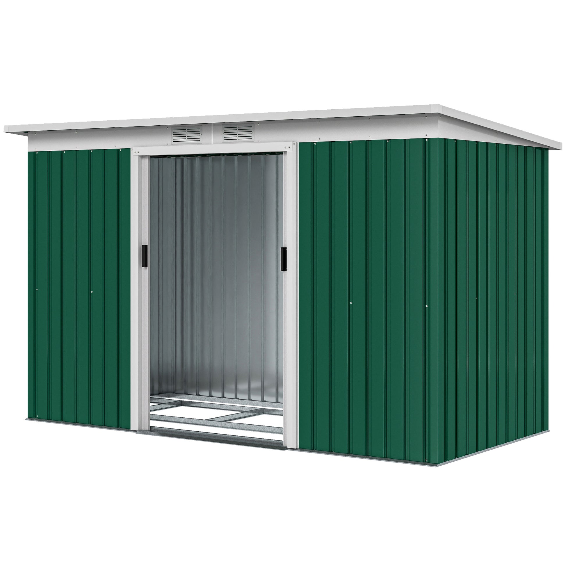 9' x 4' Metal Garden Storage Shed with Foundation - Dark Green-Patio & Garden > Lawn & Garden > Sheds-DECOROLALA