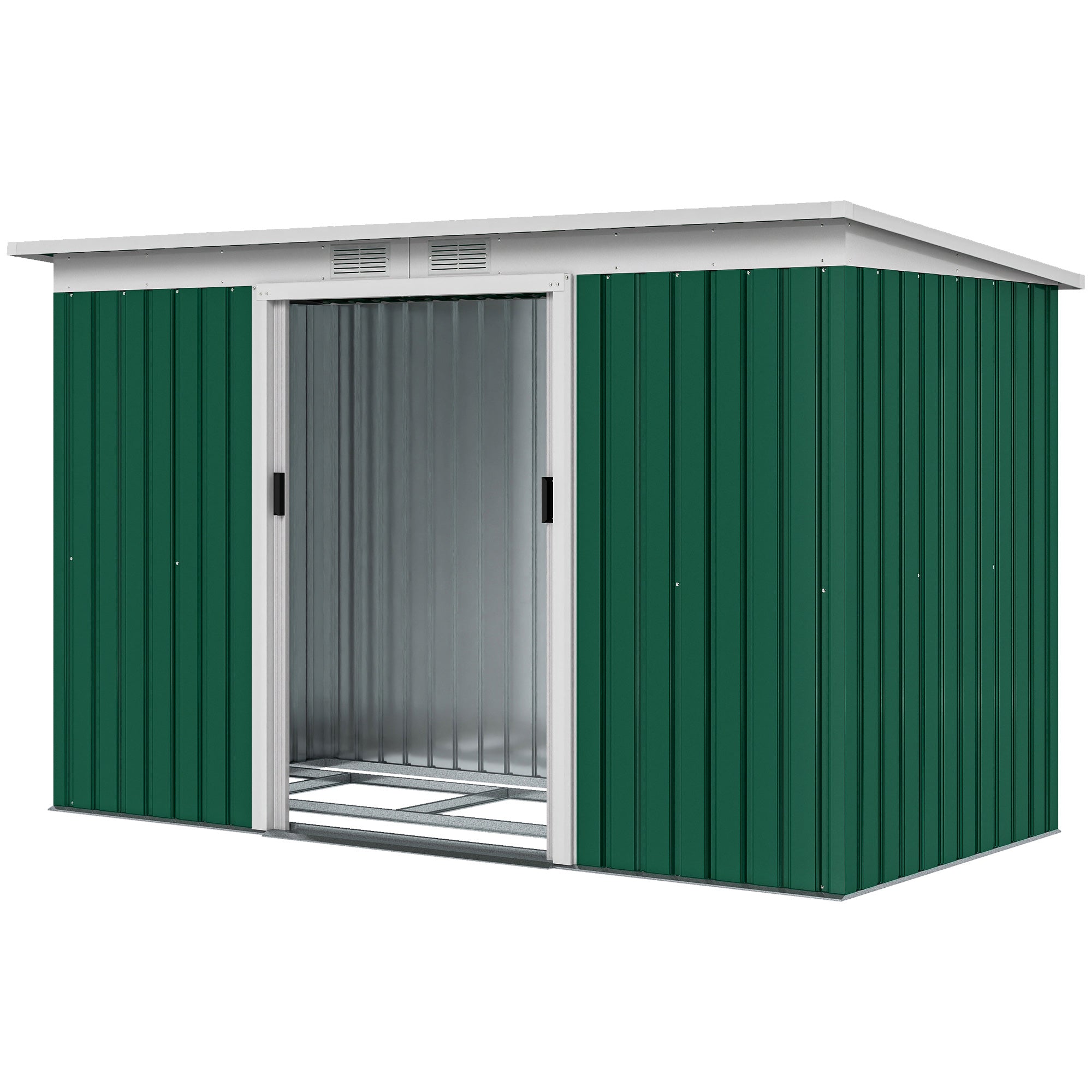 9' x 4' Metal Garden Storage Shed with Foundation - Dark Green-Patio & Garden > Lawn & Garden > Sheds-DECOROLALA