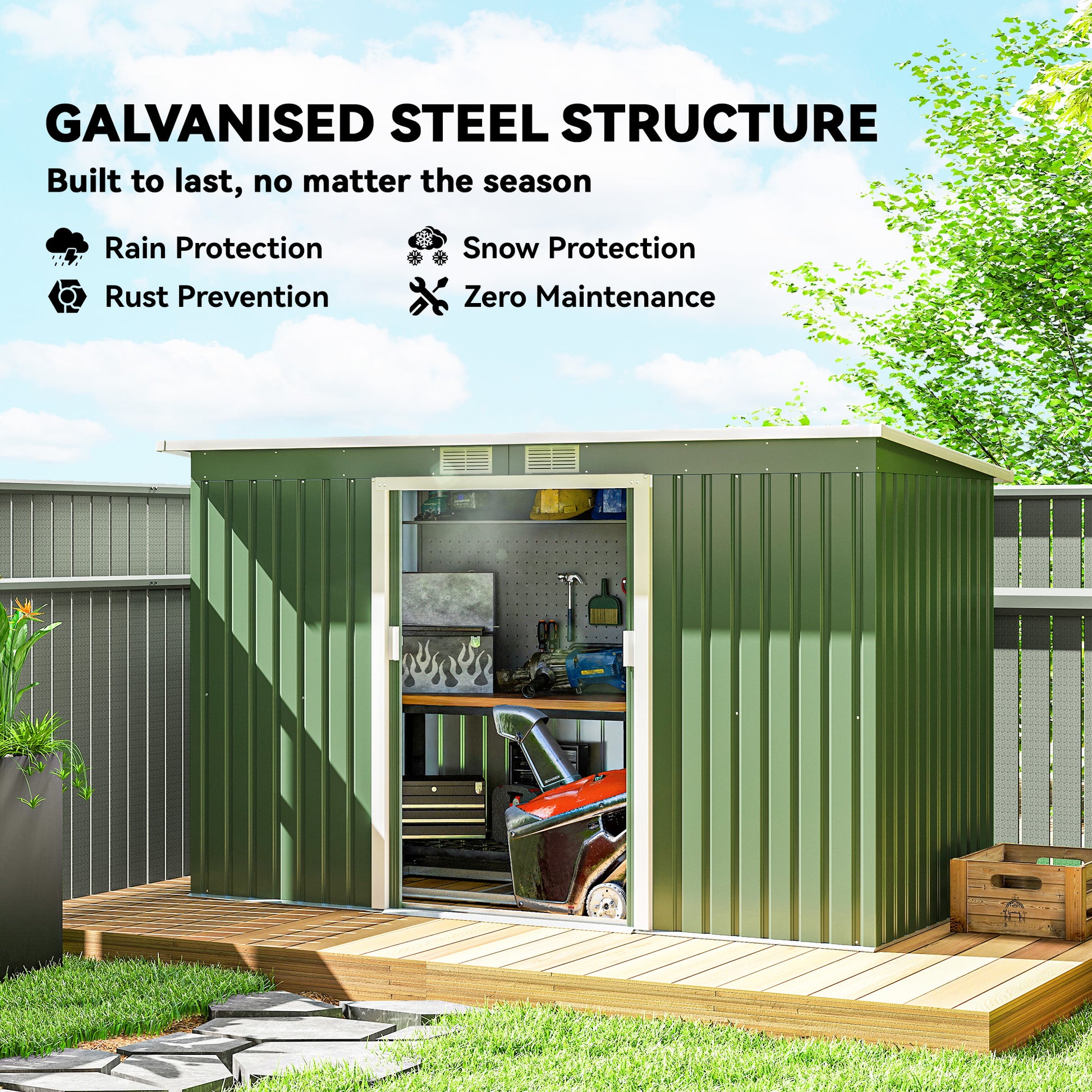 9' x 4' Metal Garden Storage Shed with Foundation - Light Green-Patio & Garden > Lawn & Garden > Sheds-DECOROLALA